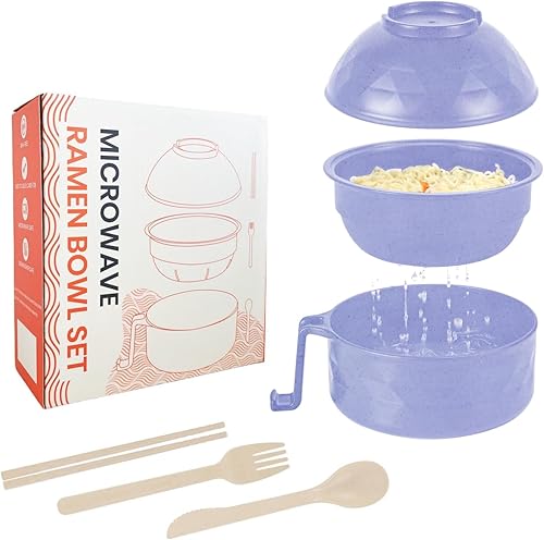 Miniatura 7 de Olla de ramen para microondas, cuenco de ramen con palillos y cuchara, para oficina, universidad, habitación, almuerzo instantáneo, ideal para