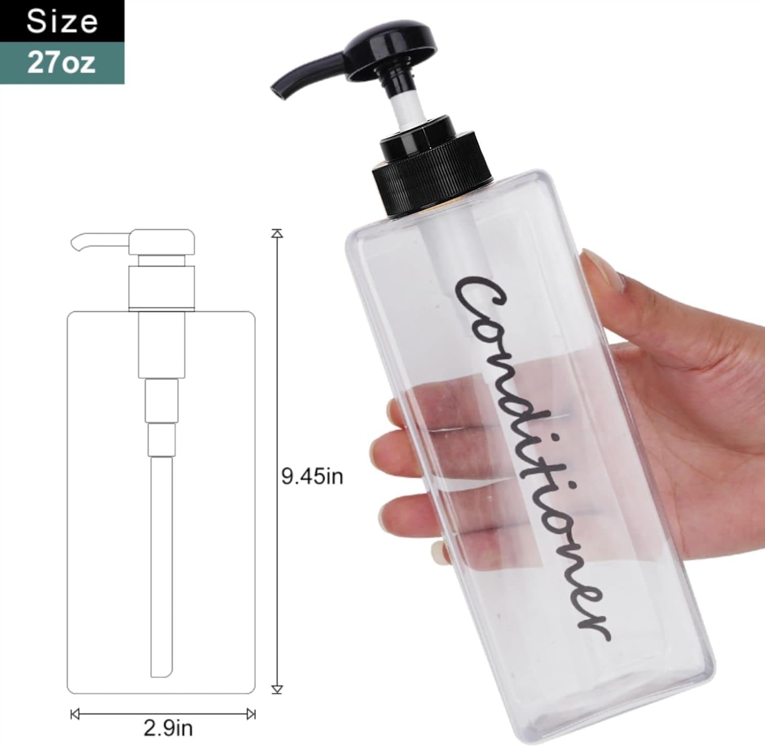 Dispensador de champú, botellas recargables de champú y acondicionador (transparente, juego de 3, 21 onzas) - Botellas de champú modernas para jabón de ducha - Dispensador de champú y acondicionador