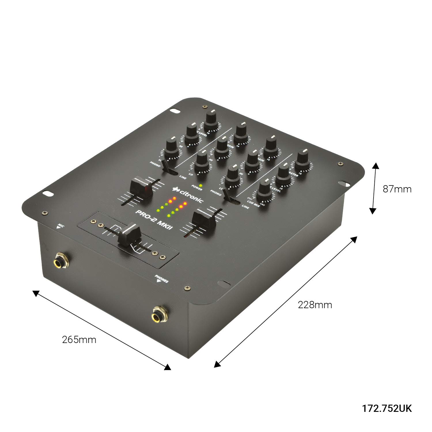Citronic Pro-2 MKII DJ Mixer 2 Canali 2 Canali, 5 ingressi mixer - 2 phono, 2 linee, 1 microfono