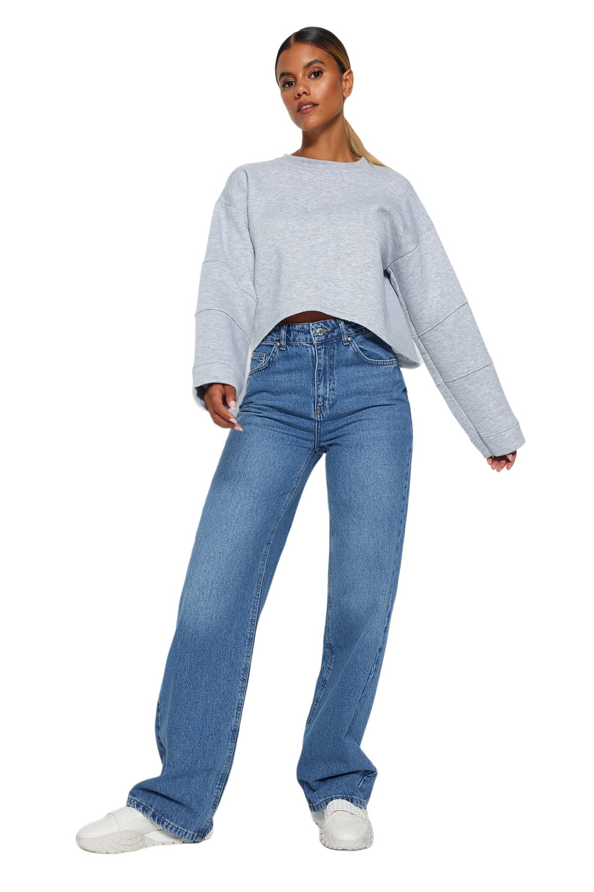 Trendyol Damen Gerade Weites Bein Hohe Taille Jeans – Bild 2