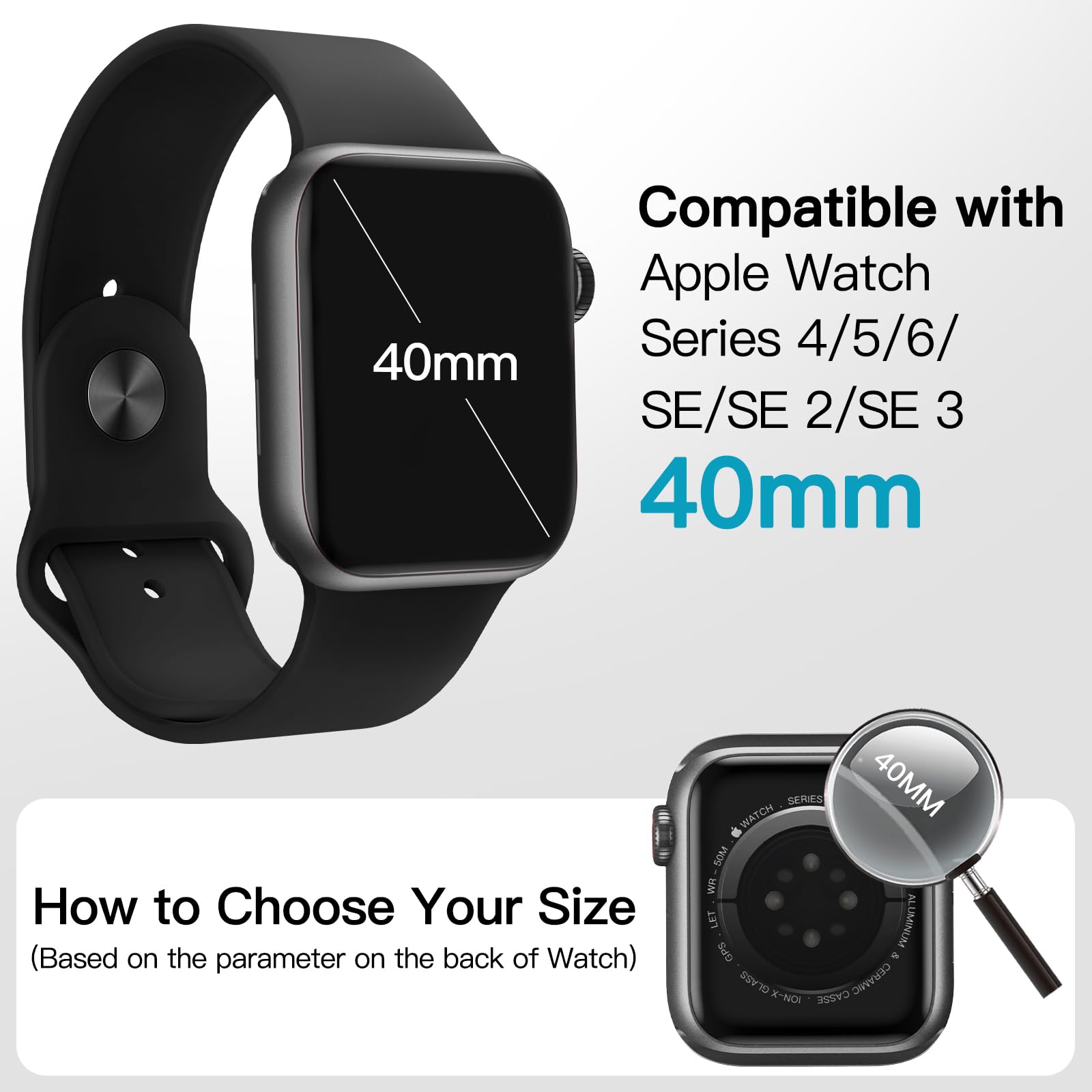 JETech Cover Impermeabile con Pellicola Protettiva per Apple Watch SE 3/2/1 (2025/2022/2020) / Series 6 5 4 40mm, Integrato Vetro Temperato Film PC Rigido Protettiva Completa Custodia, 2 Pacco (Nero)