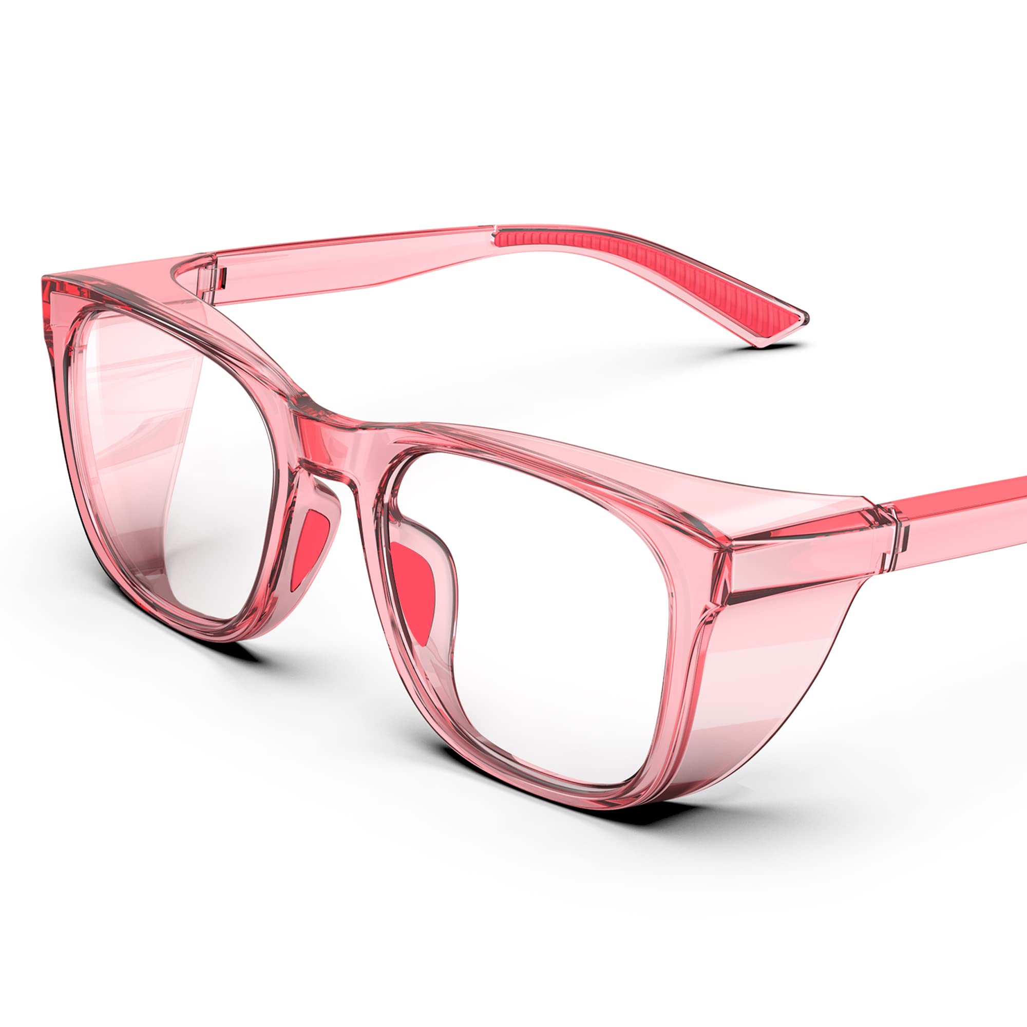 TOREGE Gafas protectoras transparentes con protectores laterales, antivaho y antiarañazos con agarres antideslizantes y protección UV completa-Gafas protectoras ideales para mujeres y hombres (Pink)
