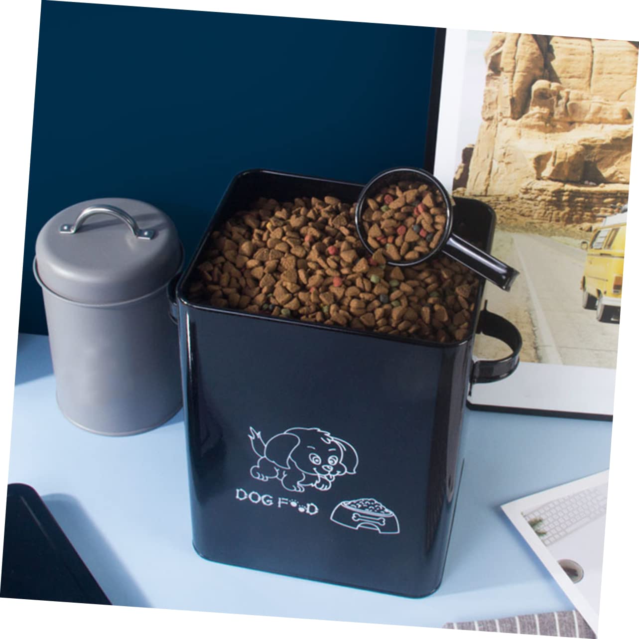 ORFOFE Contenedor para Almacenar Alimentos para Mascotas de 5l Diseño Hermético y Tapa, Cubo de Metal Galvanizado para Comida Canina en Casa