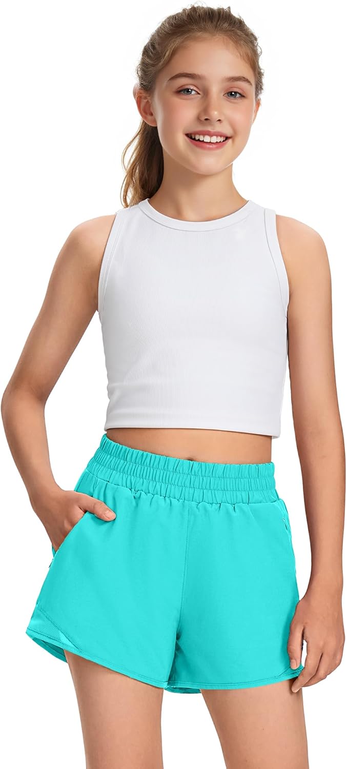 Girls Athletic Shorts with Liner Quick Dry Running Soccer Shorts with Zip Pockets for Kids Active Sports Volleyball - Image 2