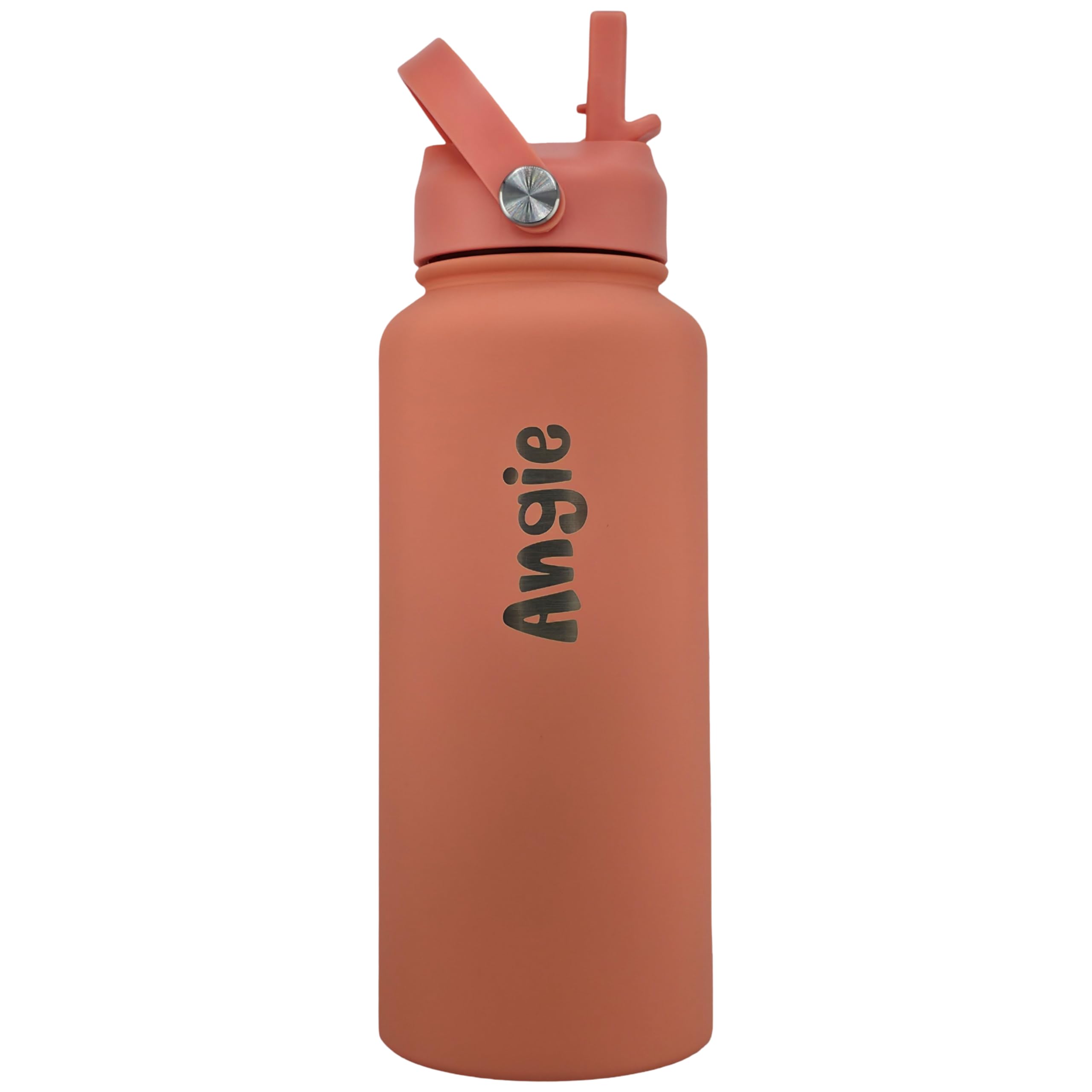 Personalised Water Bottle with Name – Engraved 1 Litre Stainless Steel, Insulated Hot & Cold Drinks, Custom Bottle for Gym, School & Gifts Kitchen (Coral)