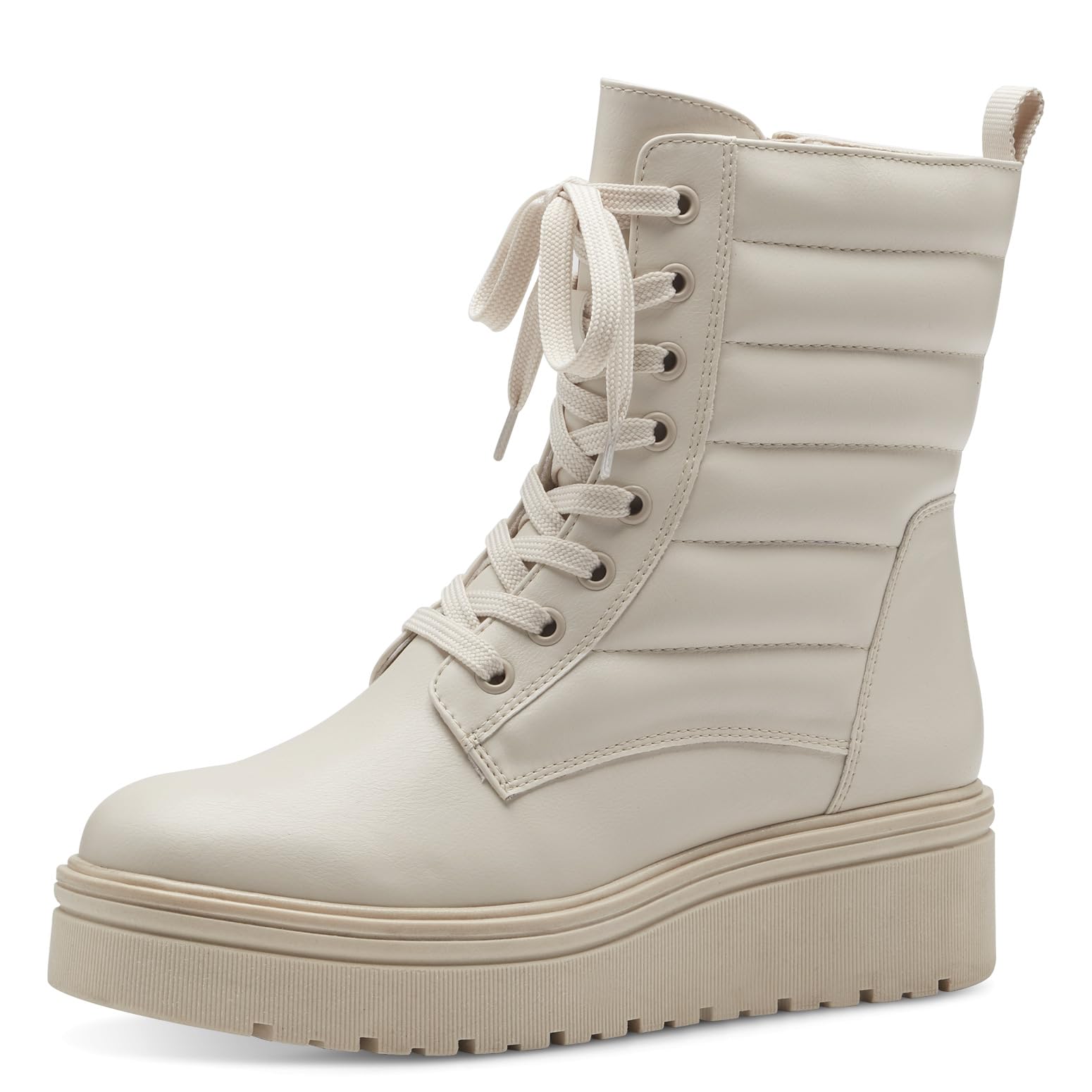 MARCO TOZZI Women's 2-25242-41 Lace Boot Flat, Cream Comb, 6.5