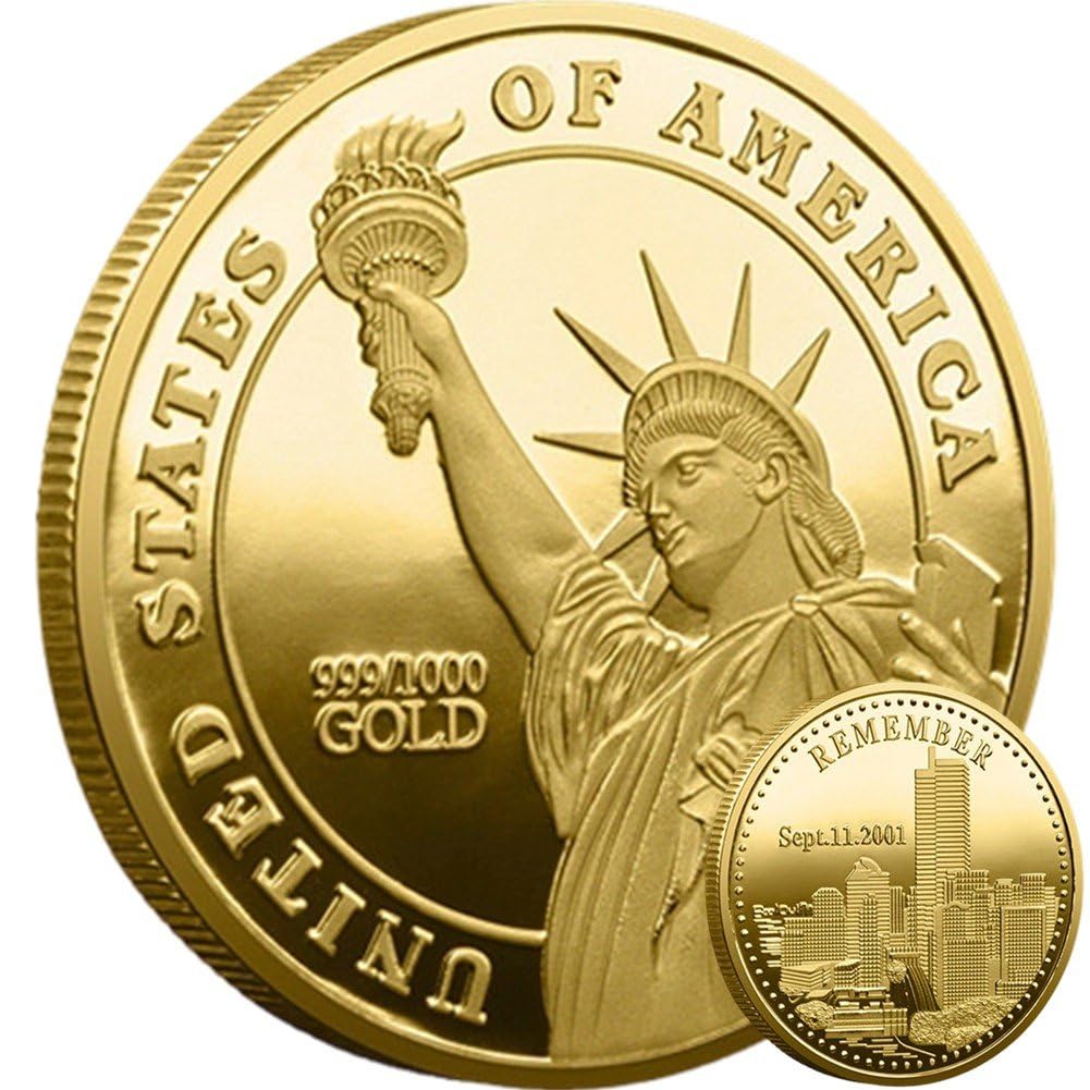 Baokuan Gold American Statue Of Liberty Commemorative Coin Remember 9/11/2001 Challenge Coin Collectible Coin Souvenir Craft Decoration