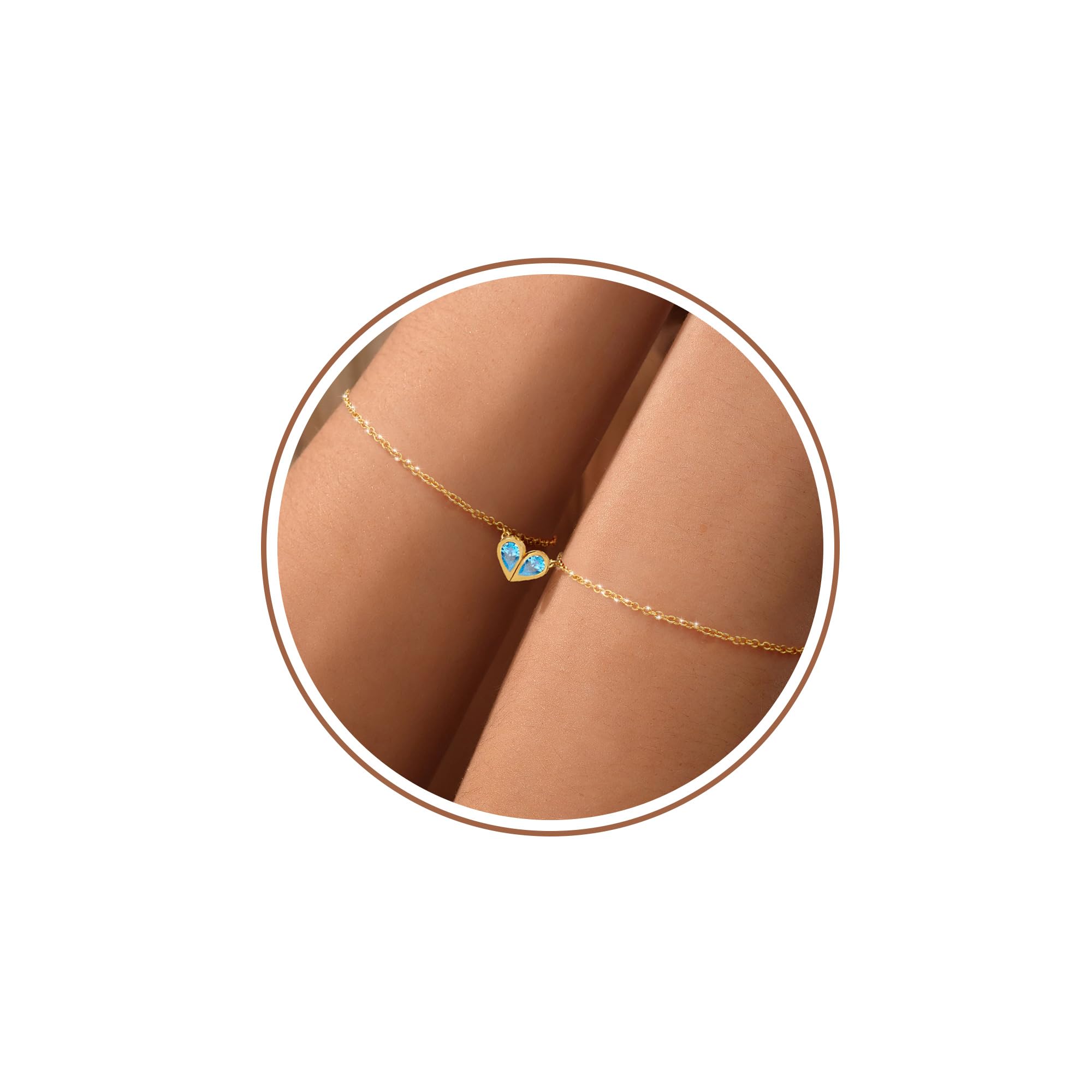 Sistble Valentines Day Gifts, Matching Birthstone Bracelets for Women Teen Girl Gifts Couple Gold Heart Charm Bracelet Friendship Sister Mother