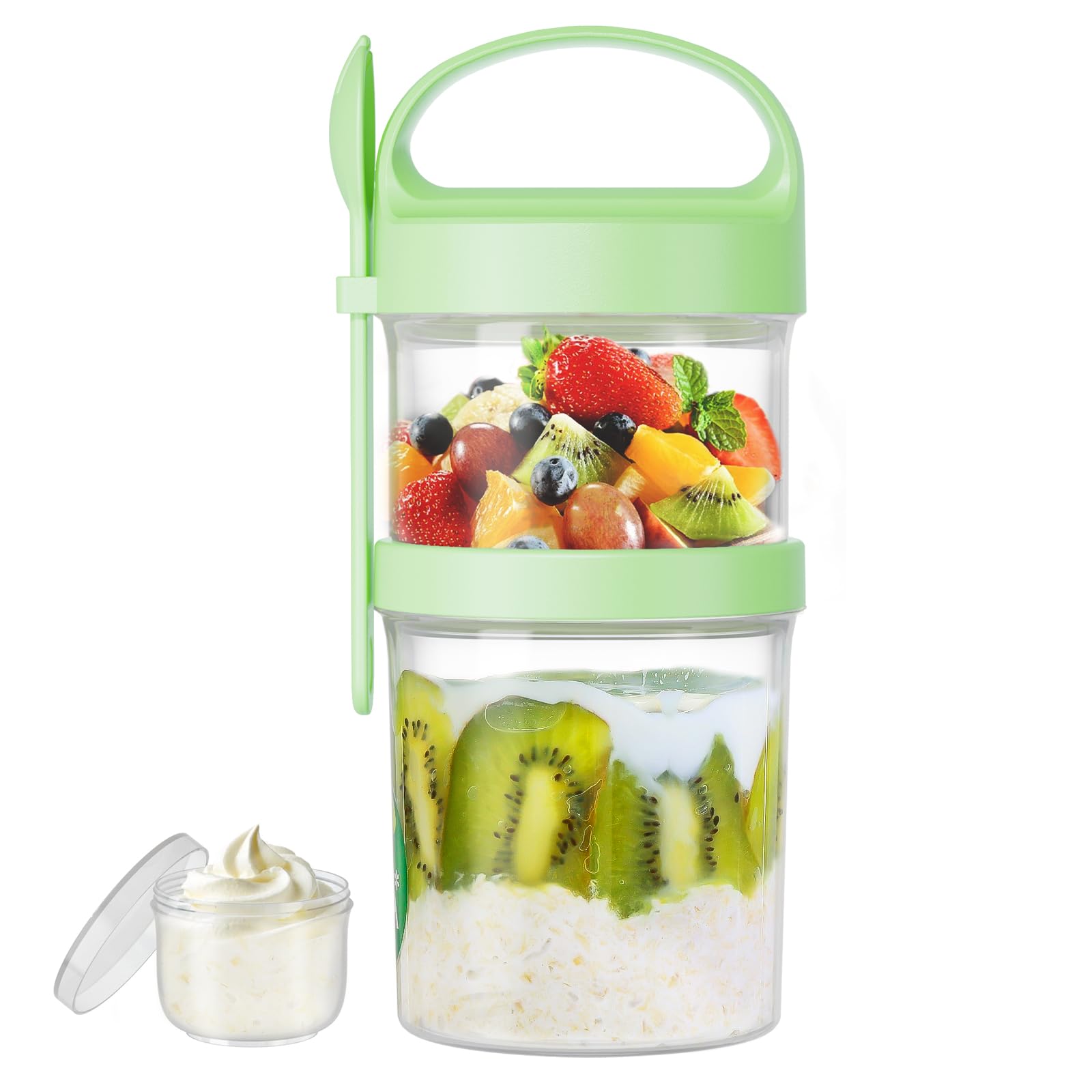 Luxear Größer Müslibecher to Go, 560ml+360ml, Auslaufsichere Joghurtbecher | 3-Lagen, mit Griff und Löffel, für Frühstück Joghurt Müsli Porridge Becher, für Arbeit Schule Picknick