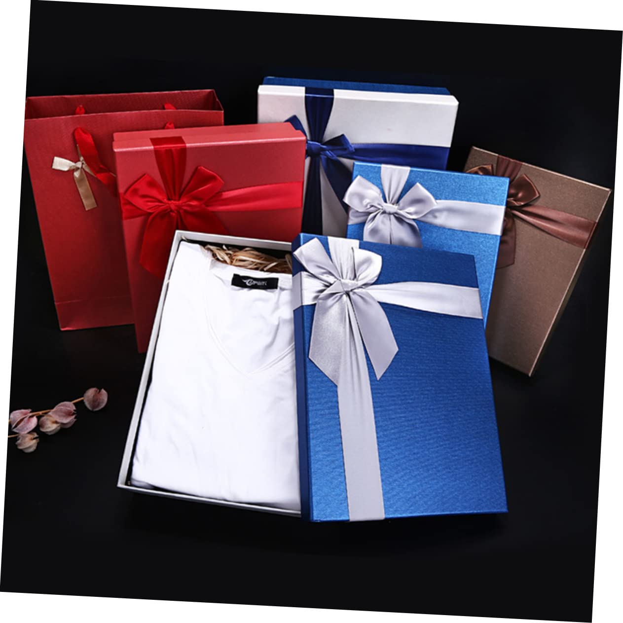 DECHOUS 3stücke Rechteckige Geschenkboxen Aus Karton Mit Band Stilvolle Verpackung Für Kleidung Hemden Schals Für Geburtstage Goldener Boden Verschiedene