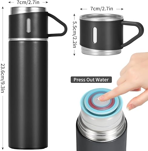 Miniatura 4 de Bestsmart - Juego de termo de acero inoxidable de 16.9 fl oz17 onzas, botella de agua aislada con tres tazas para bebidas frías y calientes, color
