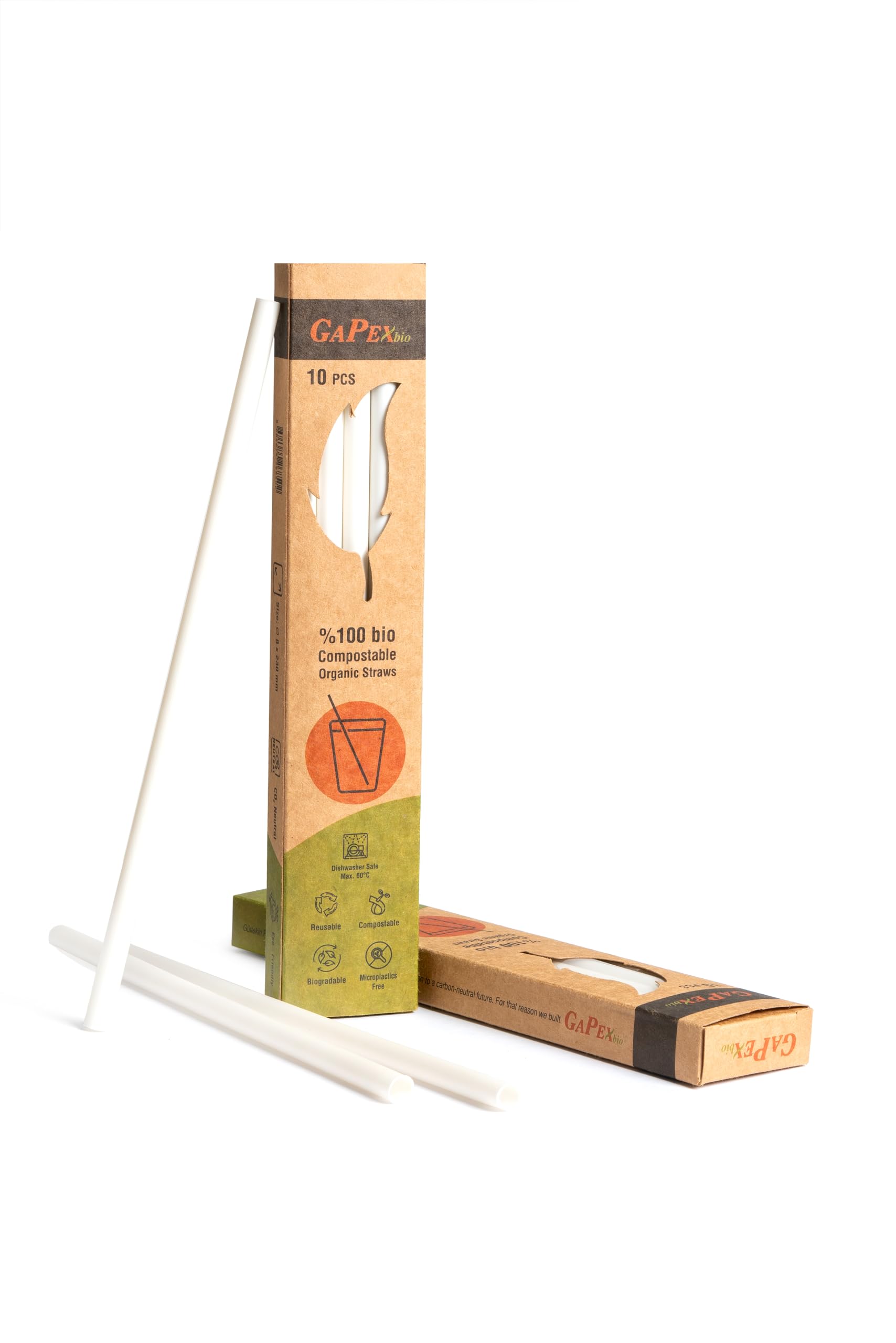 Gapex Bio Naturel (%100 bitki bazlı), Tekrar Kullanılabilir, Kompostlanabilir, Biyoçözünür (doğada çözünebilir) Pipet (20, Naturel)