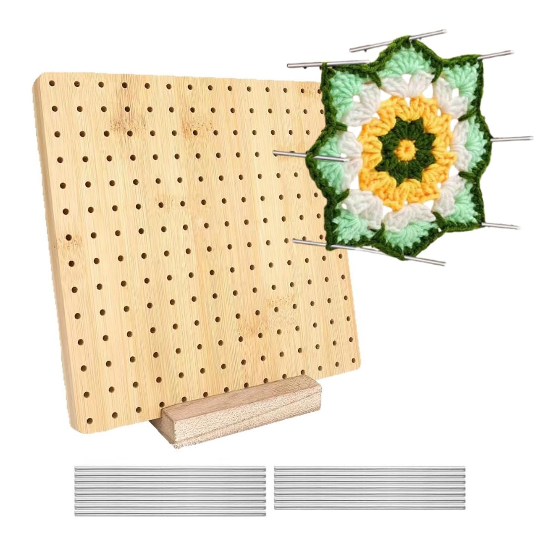 JP Number Block Board, Crochet Board, 7.9 x 7.9 inches (20 x 20 cm), Knitting 15 Stainless Steel Pins, 5 Hand Sewing Needles Set