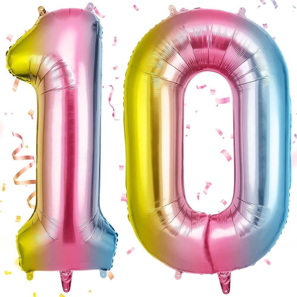 OFFCUP Helium Balloons, 40 Inch Number Balloons 10, Foil Balloons for Birthdays, Weddings, Party Decorations and Other Party Supplies (Gradient Colors)