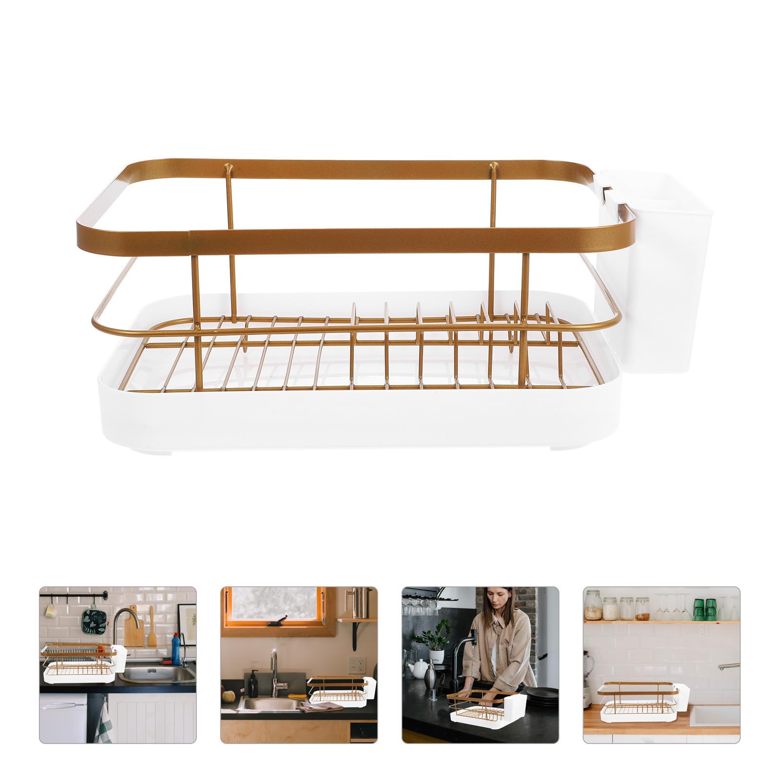 VILLCASE Platos Fácil de Limpiar para Cocina Acero al Carbono Dorado y Pp Escurridor Soporte para Platos y Cuencos Gran Capacidad Diseño Moderno