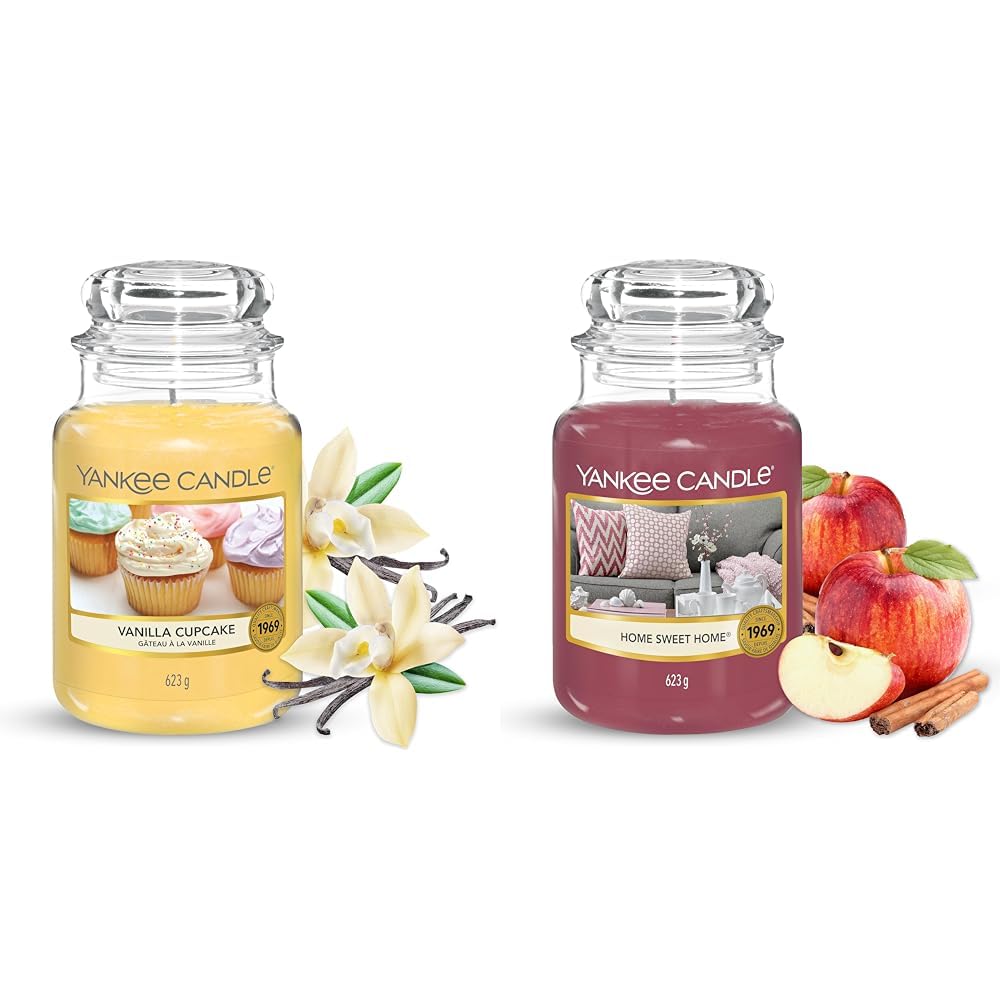 Yankee Candle Duftkerze im großen Jar, Vanilla Cupcake, Brenndauer bis zu 150 Stunden & Duftkerze | Home Sweet Home | Brenndauer bis zu 150 Stunden | Große Kerze im Glas