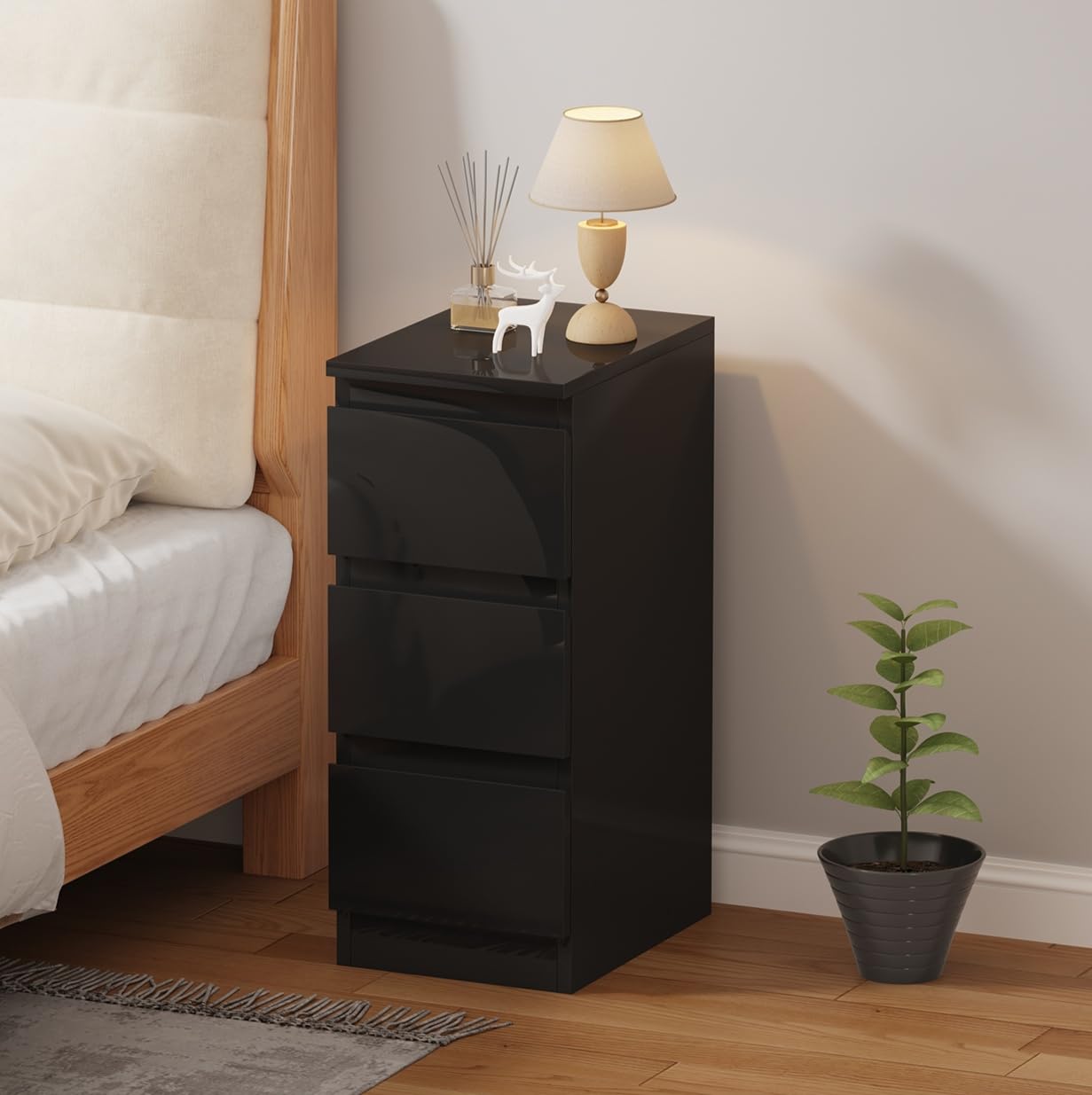 Pantanal 25CM Slim Bedside Table 3 Drawers Nightstand Cabinet Black for Bedroom Living Room, Narrow Wood Bed Side Table End Table for Small Corner Space โ image 1