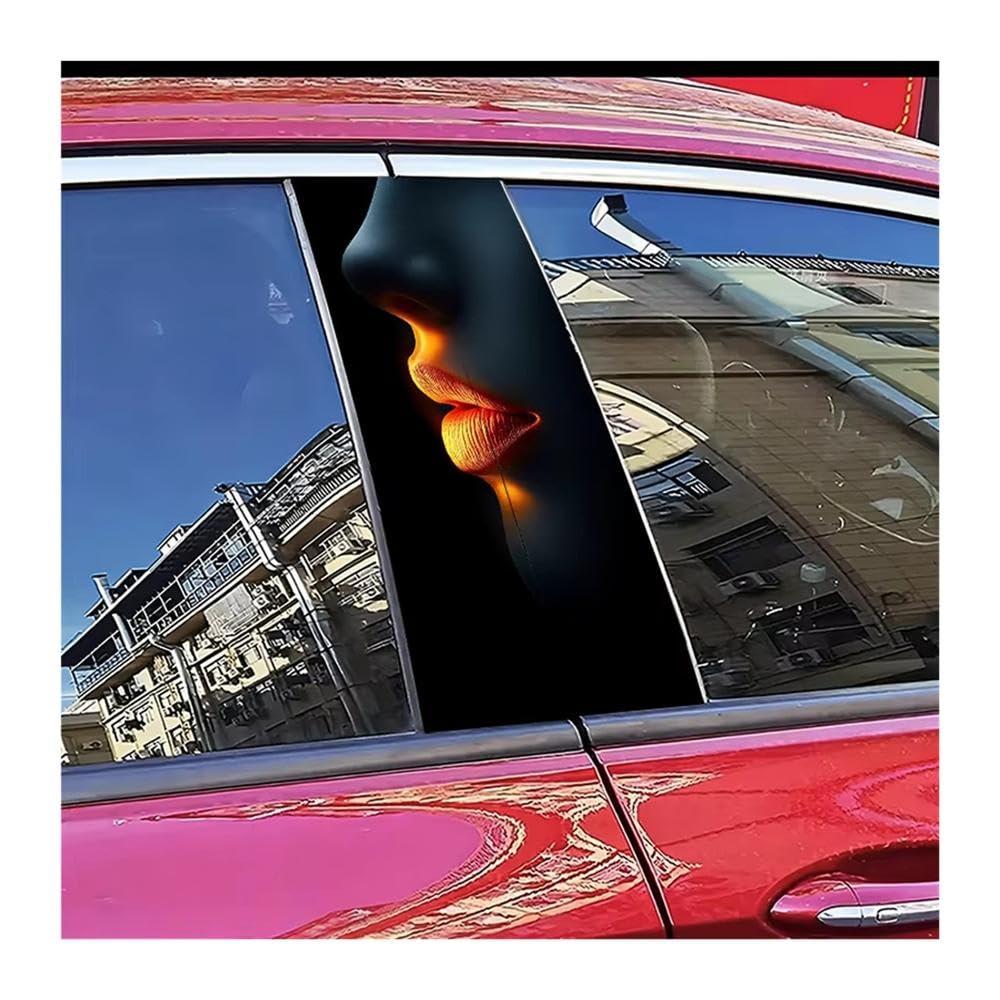 Bertdcx One Color 2 Car Center Pillar Stickers Fiery Red Lips B-Pillar Scratch Protection Sticker Auto Parts