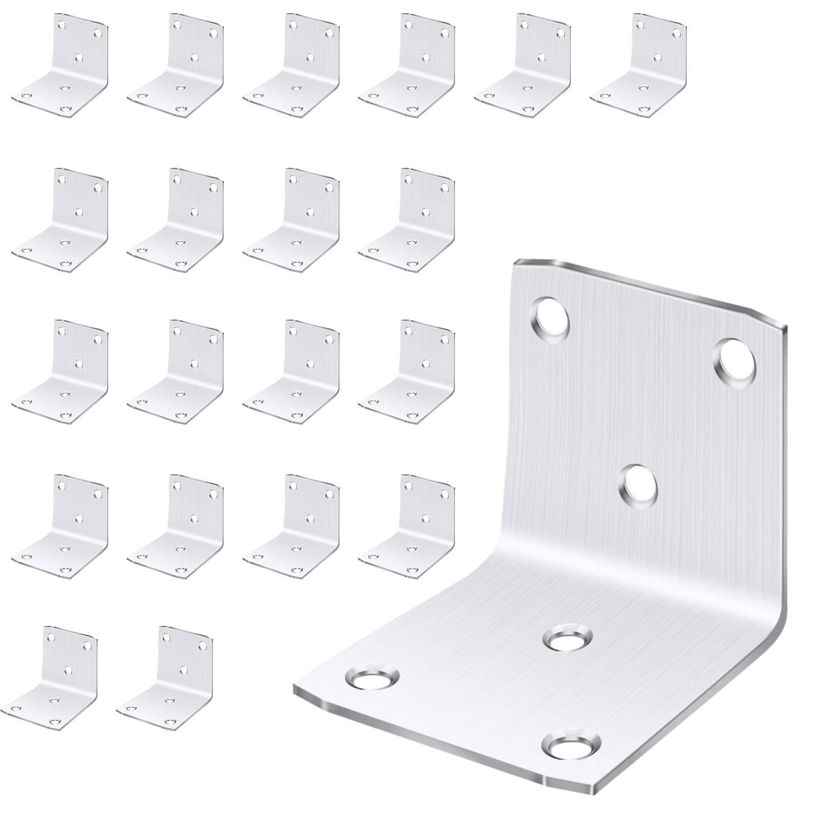 20PCS Silver L Bracket Corner Sets 90 Degree Corner Brace Right Angle Bracket Metal Stainless Steel for Wood Shelves Cabinet Furniture Tables Chairs and DIY with 120PCS Screws (2*2 in)