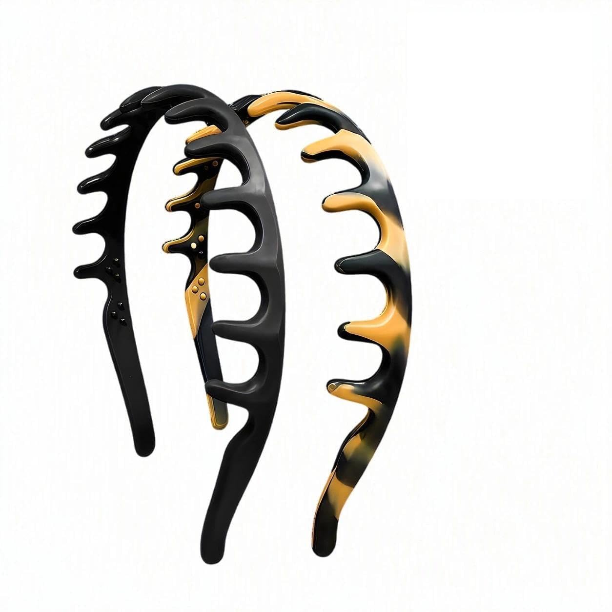 2 PCS Silicone Comb Headbands for Women Non Slip No Headache, Soft Headband with Teeth for Face Washing Makeup Workout, Durable Hair Bands (Tortoise & Black)