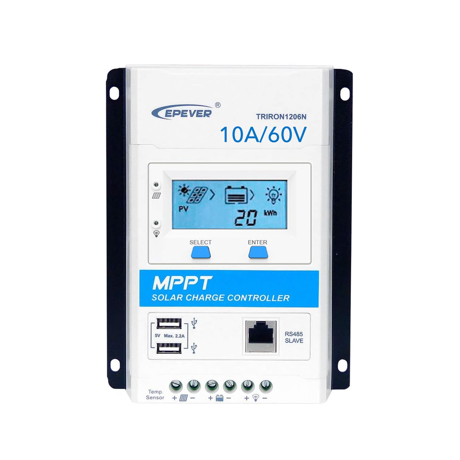 EPEVER® Triron 1206N MPPT Regolatore di carica solare Regolatore di carica 10A, rilevamento automatico 12/24V max. tensione di ingresso FV 60V