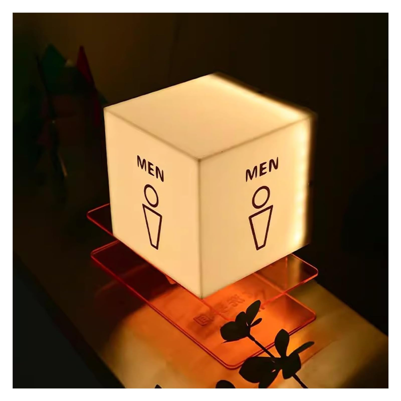 Carteles para aseos, Letrero iluminado con luz de baño acrílico, caja luminosa en forma cubo 6 pulgadas