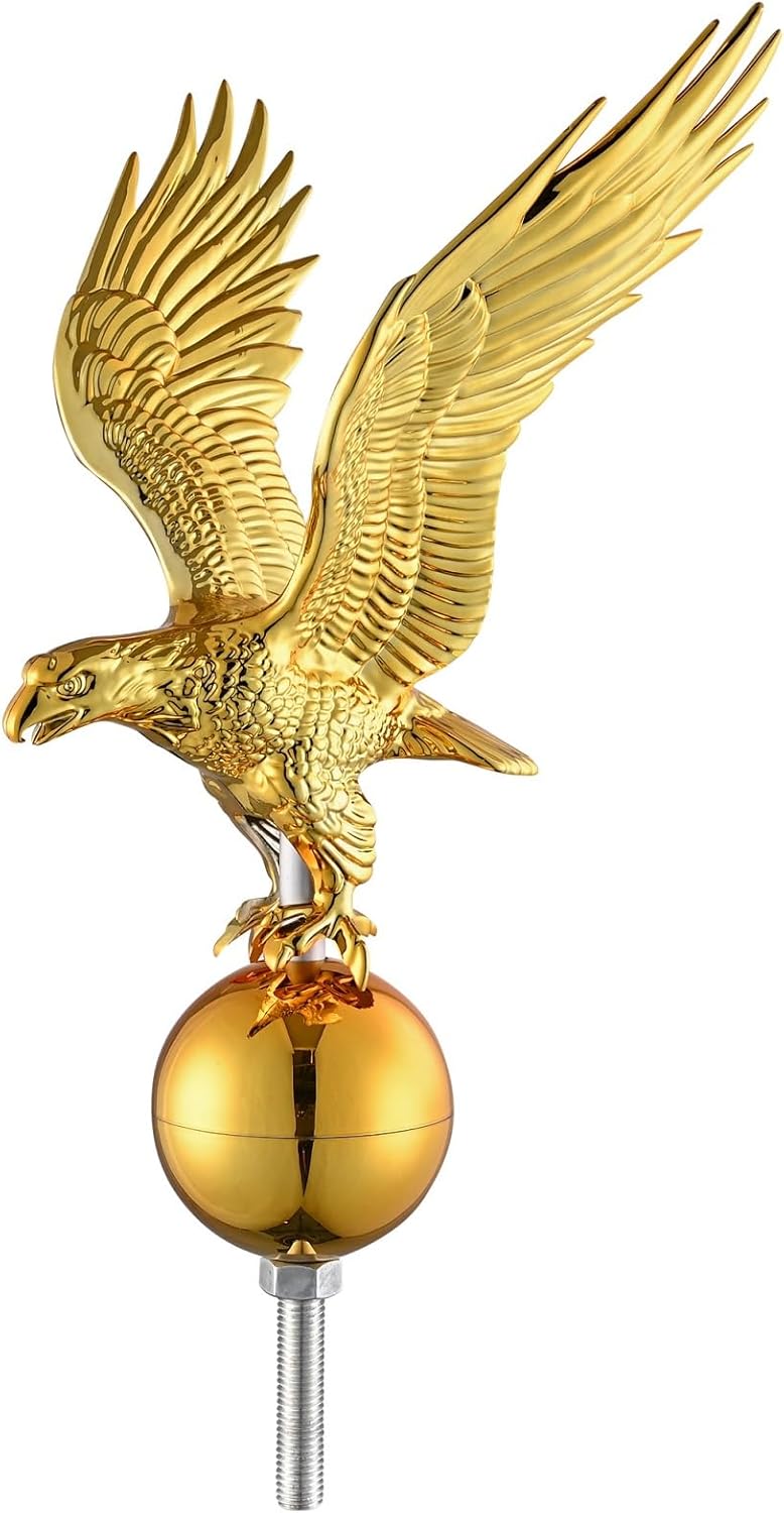 Flagpole 14" Eagle Topper Flag Pole Finial Ornament Topper for 20ft 25ft 30Ft Telescopic Flagpoles Patio Yard Outdoor Flagpole Accessories Gold
