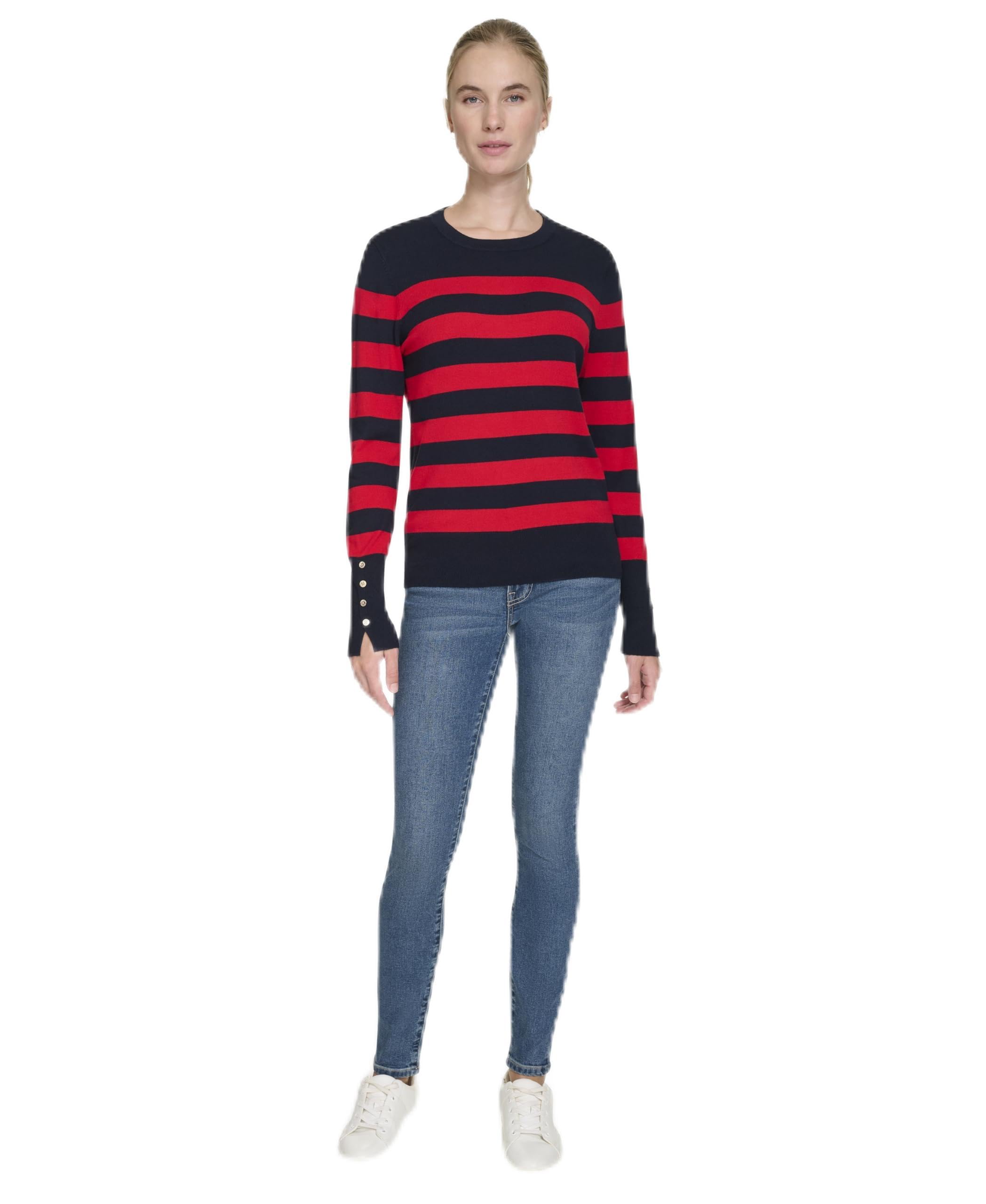Nautica Womens Crewneck Stripe Long Sleeve Crewneck Sweater