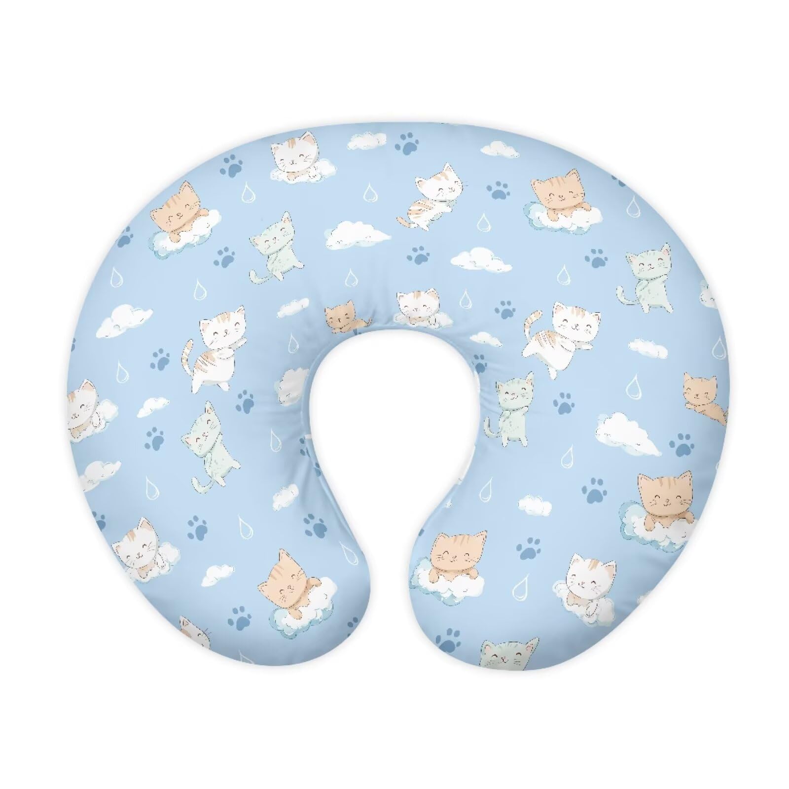 Urndoeng Breastfeeding Pillow Covers For Newborn Baby With Hidden Zipper Ergonomic Nursing Essentials For Breastfeeding And Bottle Feeding,Baby Cat Print Blue