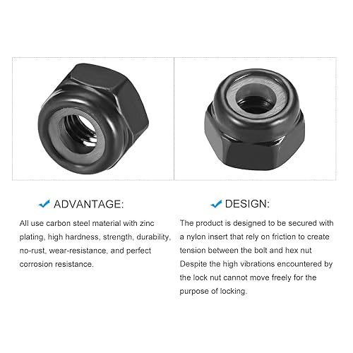 Vista 30 de METALLIXITY 50 piezas de cierres hexagonales (M3 x 0.020 in), acero al carbono, zincado, nailon insertado, tuercas autobloqueadas, para automóvil