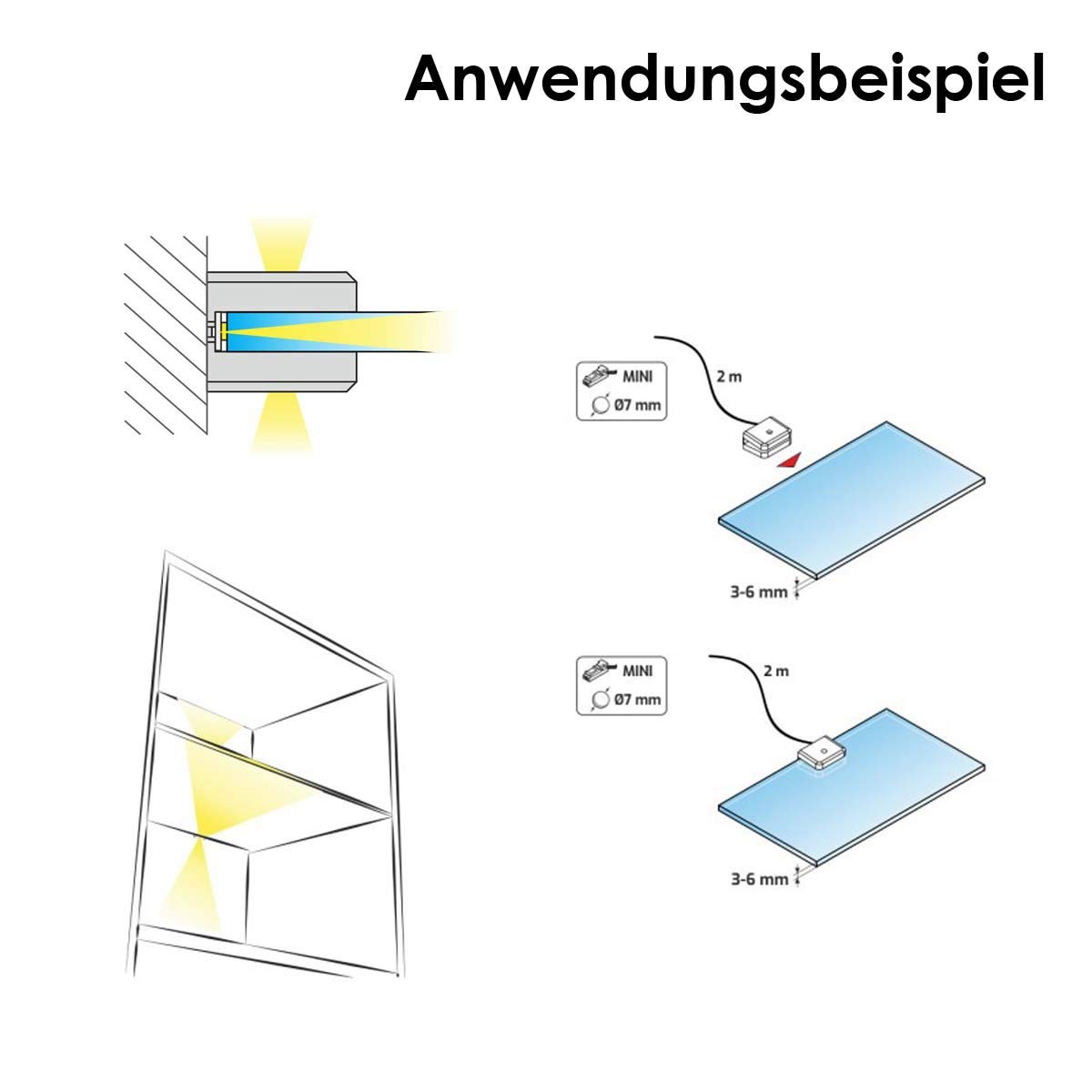 LED Glasbodenbeleuchtung Clip-3D im 4er Set, Silber, Leuchtfarbe neutralweiß, inklusive Netzteil