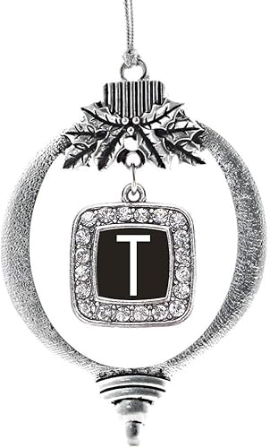 Miniatura 66 de Inspired Silver - My Vintage Initials - Adorno con dije de letra J - Adornos navideños cuadrados de plata con joyas de circonita cúbica