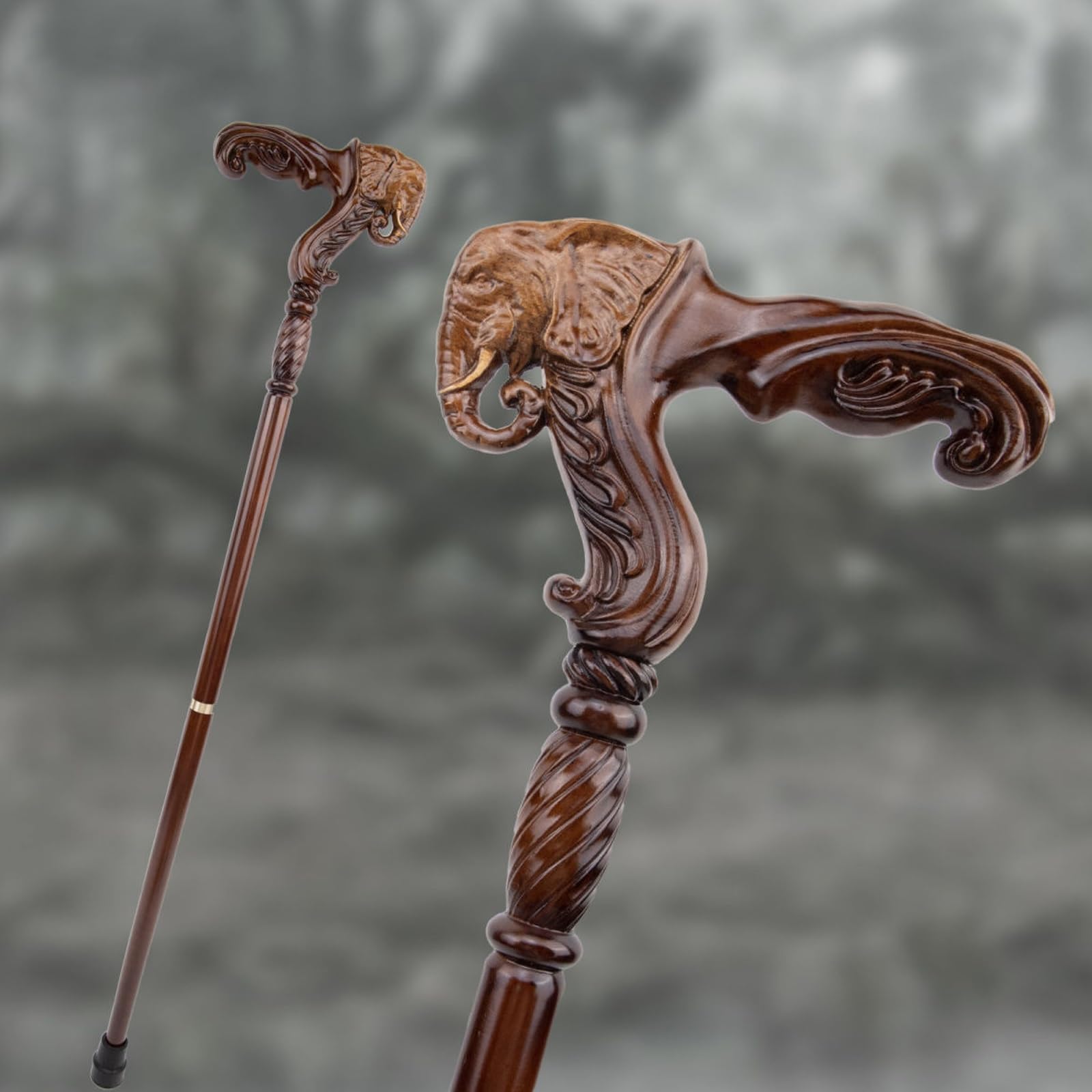 Bastón de Madera de Elefante Marrón de 97 Cm, Mango Ergonómico Ideal para Hombres y Mujeres Mayores