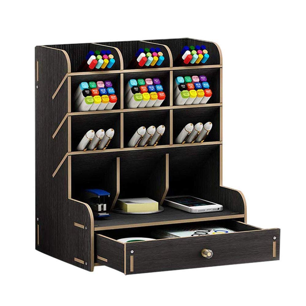 SobotooWood Desktop Decoration,Desktop Pen Pencil Holder for Office Desk, Pencil Organizer Container Storage Box Portable with Drawer