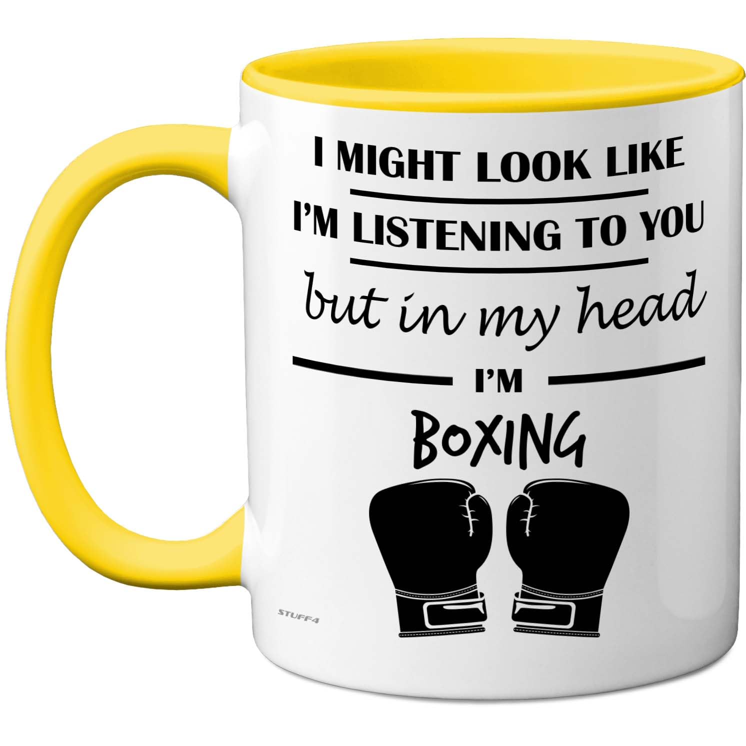 Stuff4 Boxing Gifts - in My Head Mug - Funny Gift for Boxing Lover Men Women - 11oz Premium Ceramic Dishwasher Safe Yellow Handle Mugs Novelty Cup