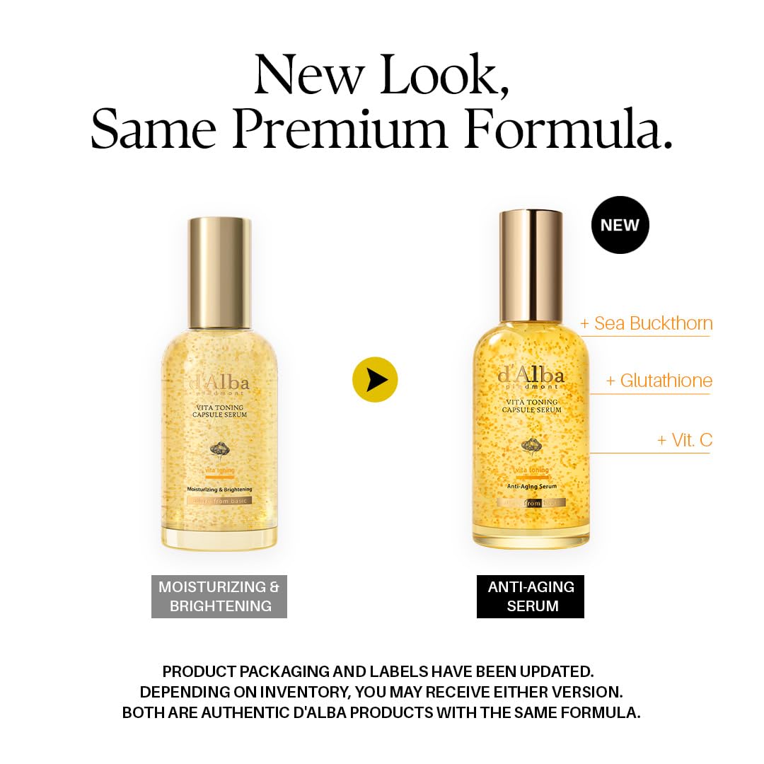 d'Alba Piedmont Vita Toning serum na kapsułki, codzienne zwiększenie witaminy dla promiennej skóry, podwójna formuła witaminowa, duży rozmiar (100 ml)