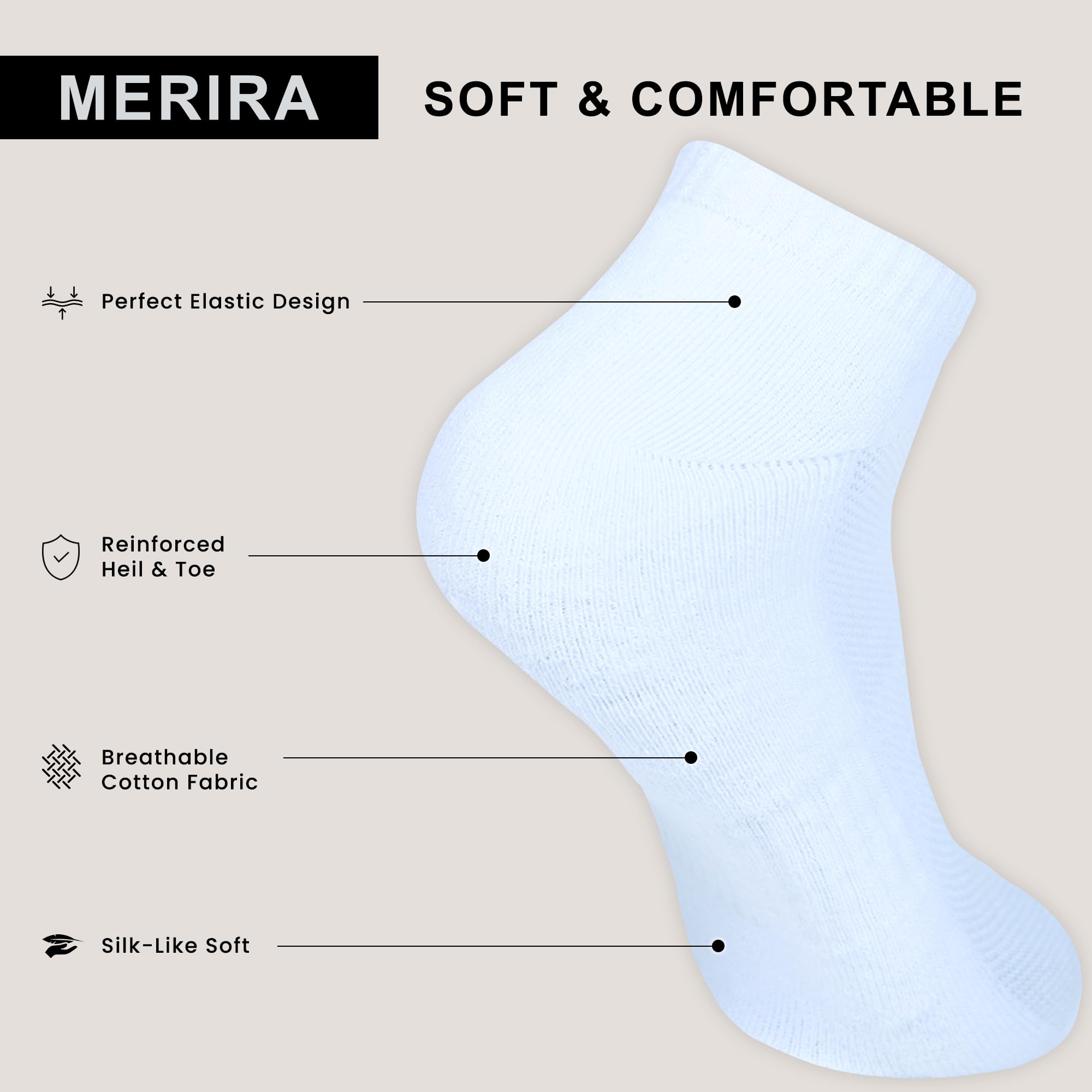 MERIRA Pack Of 3 White Ankle Socks MenSneaker Socks Low Cut Casual Wear (JOPLASM02-6-9)