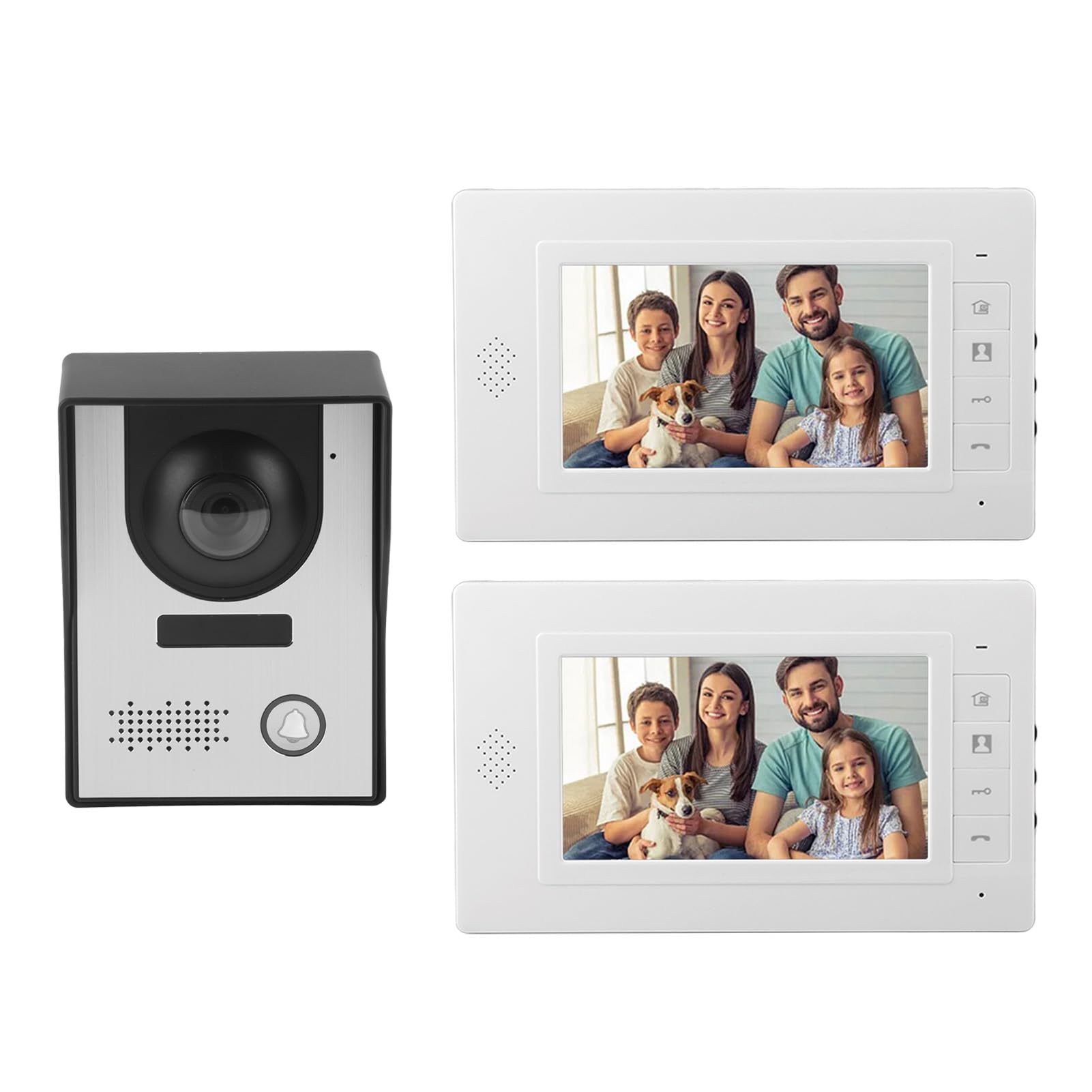 7 Pulgadas Videoportero Con Cable Kit Visión Nocturna Intercomunicador 2 Vías Sistema Timbre Video Sistemas De Seguridad Para Oficina Apartamento Villa AC100‑240v(EU Plug-Blanco)