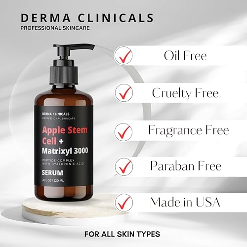 Miniatura 6 de Células madre de manzana + suero Matrixyl 3000 con ácido hialurónico, suero peptídico, suero antienvejecimiento para cara, suero antiarrugas,