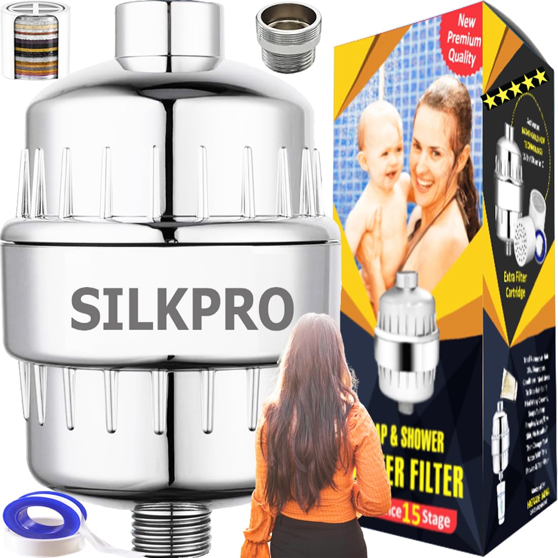 SILKPRO Shower Tap Hard Water Filter Softener -18 Stage Home Bathroom Hardwater To Softwater Purifier Reduces Chlorine Salt Rust From Borewell Rain, Well, Municipal Water For Hair Fall Skin Problems (B0CYYB68V9) Amazon Price History, Amazon Price Tracker