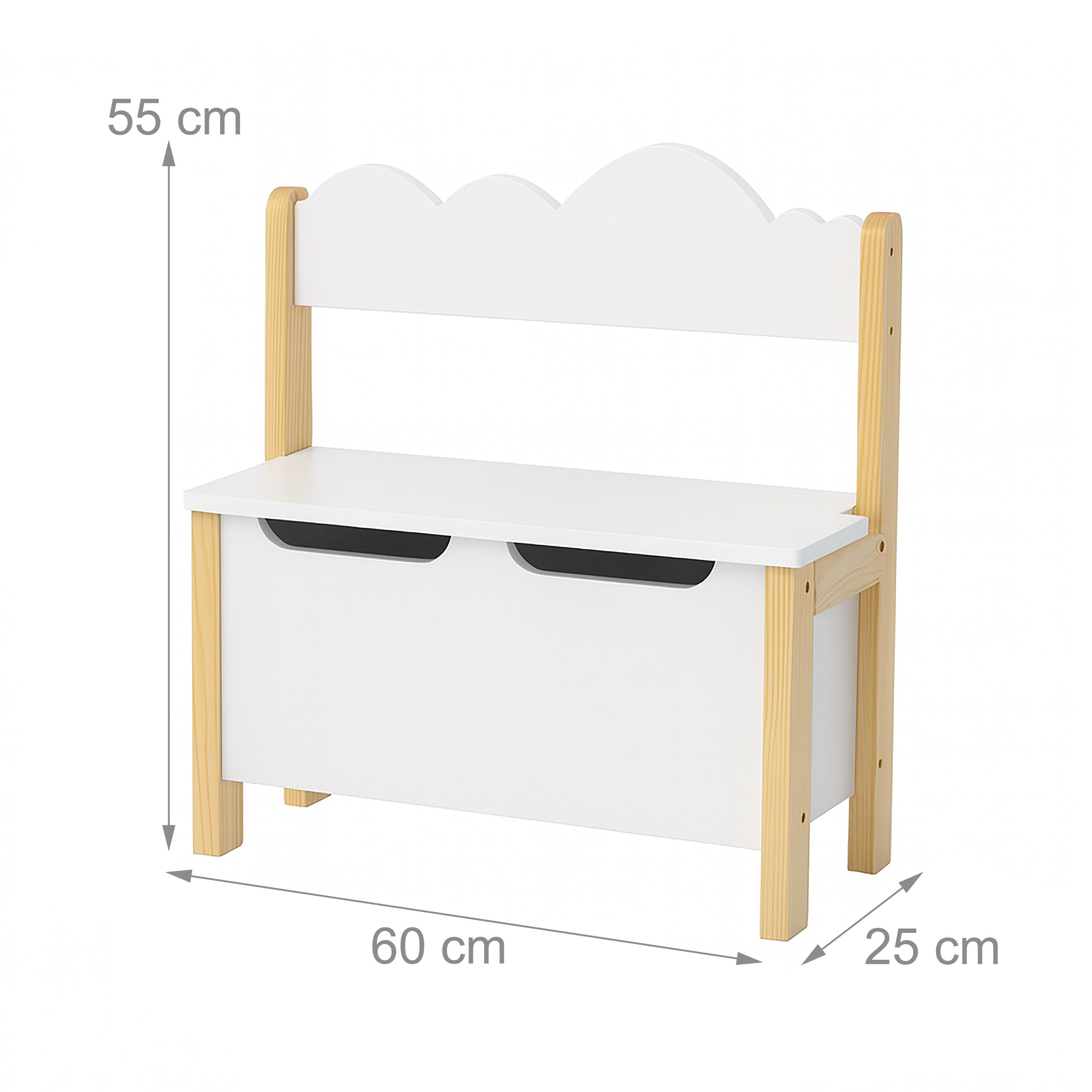 Banc pour Enfants Relaxdays avec Rangement, Couvercle, H x L x P : 60 x 60 x 25 cm, Banc Enfant, Chambre, Blanc/nat.