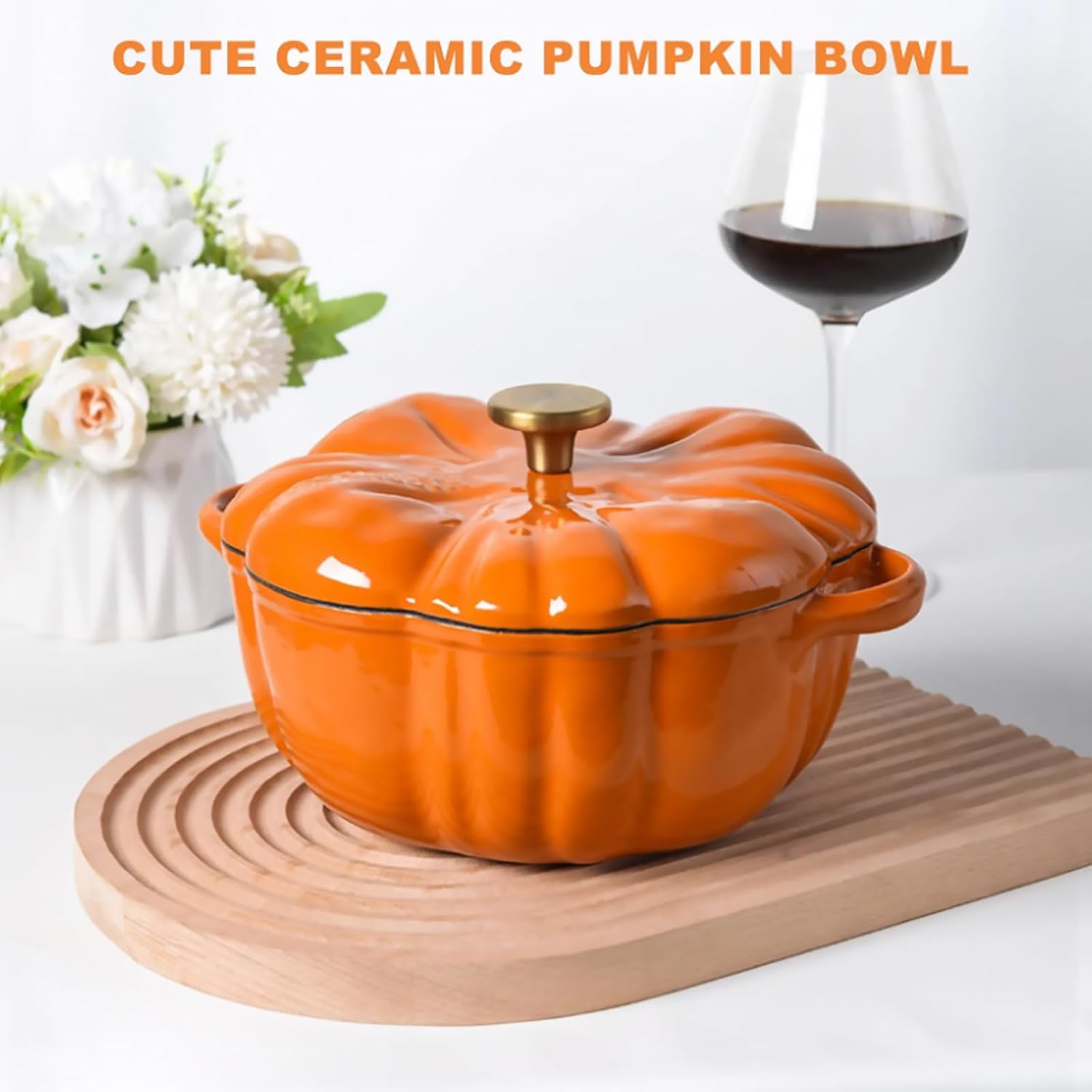 Cocotte en fonte émaillée avec couvercle – Passe au four et à la cuisinière pour Halloween, Thanksgiving et automne 1,32 l