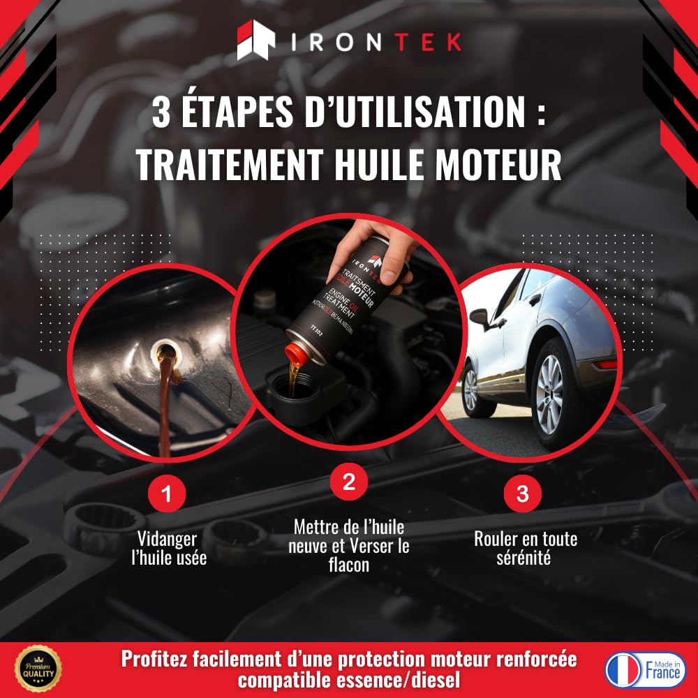 Traitement Céramique Anti-Usure & Anti-Friction Huile Moteur Ceratec 300 ML - IRONTEK | IT102 | Réduit Friction & Bruit | Compatible Essence & Diesel | Moteur Silencieux | Additif Huile Moteur
