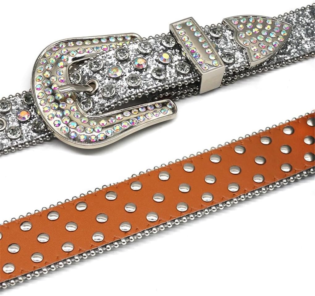 Azedssw Luxury Strap Belts Men Women Rhinestones Belt For Jean Western Pin Buckle Belt Fashion Diamond Studded Belt