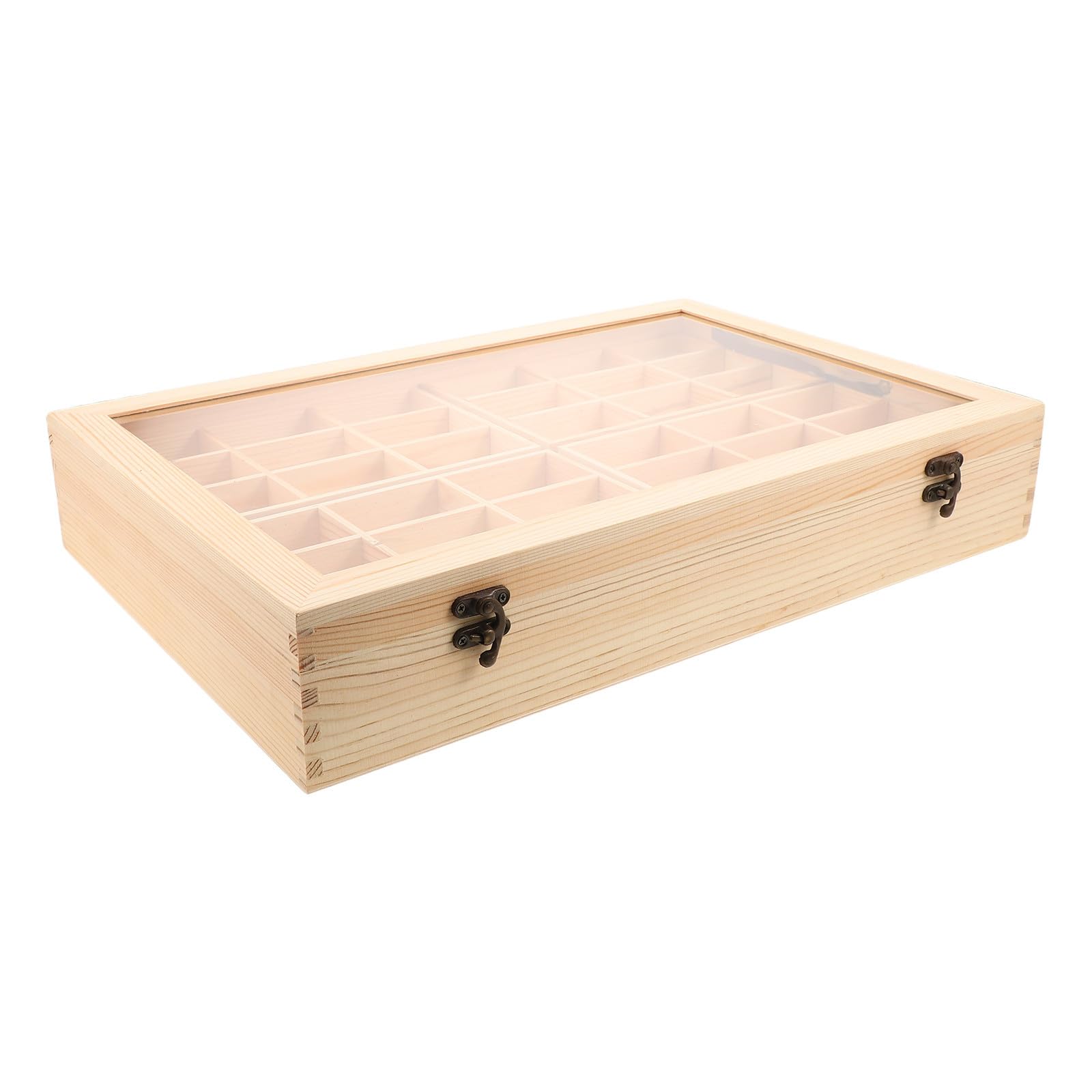 Operitacx Holz Mineralienprobenbox mit 30 Fächern und Glasdeckel