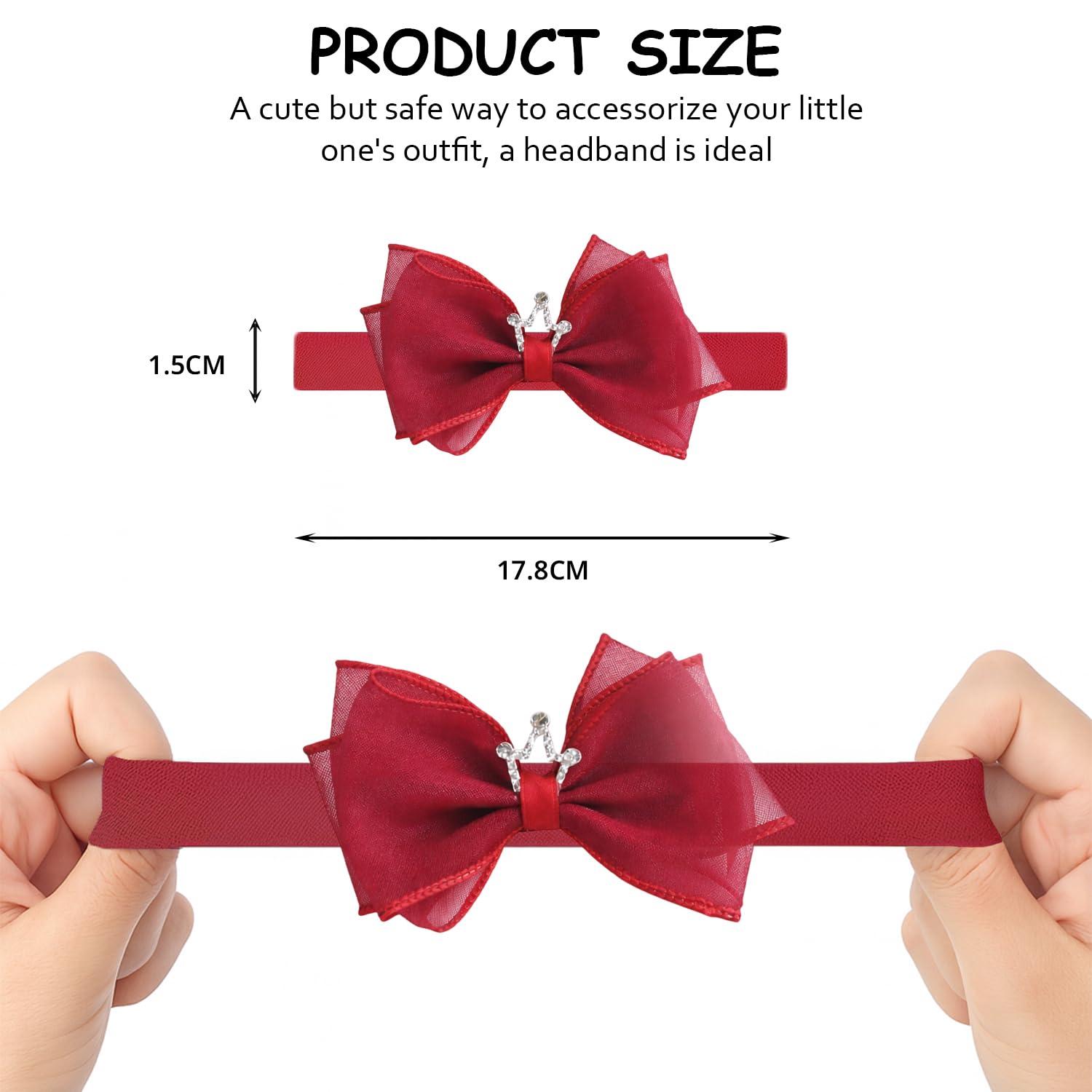 SYGA 3 Pack Baby Girl Headbands β Soft Stretchable Satin Bow & Pearl Flower Hairbands, Elegant Elastic Headband for Newborns, Infants & Toddlers for 0-3 Years (Red, Style 1050) 2