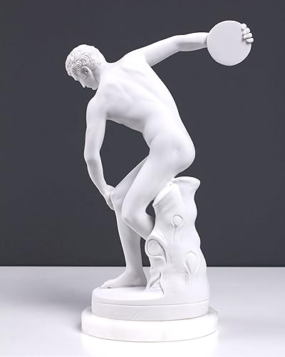 Miniatura 4 de The Ancient Home Lanzador de discotecas Estatua griega Grecia Mitología Escultura de un atleta olímpico Discobolus desnudo Hecho en Europa 7.9 in