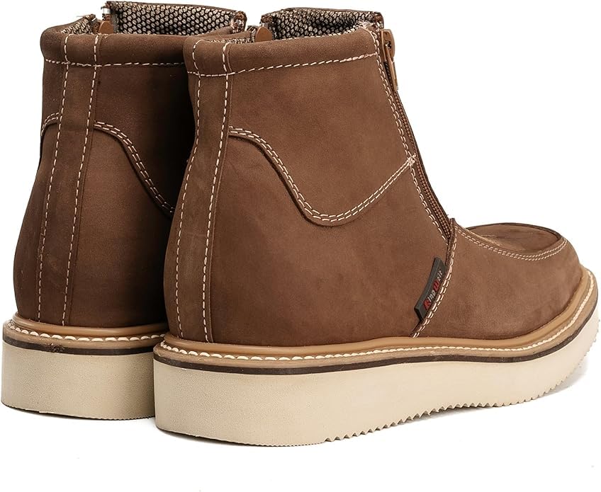 King Welt Country Flex Genuine Leather Dual Zipper Work Short Boot Soft Toe Pin Stripe Wedge Sole - Sand 6