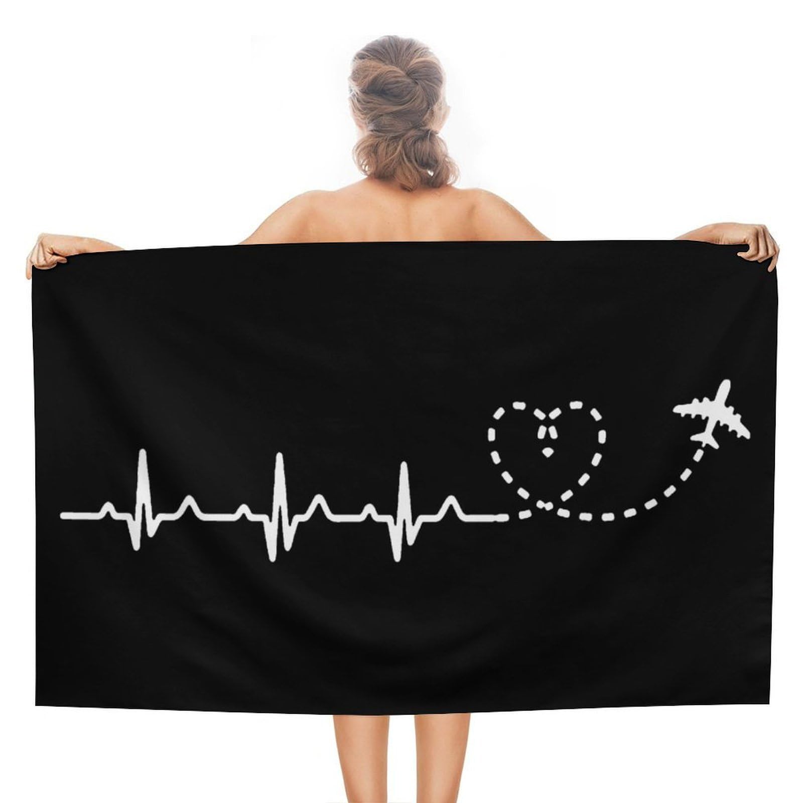 CGSBNGHA Airplane Pilot Heartbeat Beach Towels Soft Bathroom Bath Pool Swim Towels for Women Men