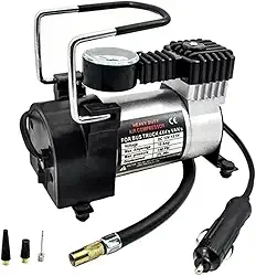 Mini Compressor de Ar Automotivo 12V Portátil — Compacto e Potente para Encher Pneus de carro, Moto, Caminhao, Onibus, Bolas e Infláveis, 100PSI, 35L/min, Cabo 3m, Mangueira Emborrachada de 60cm